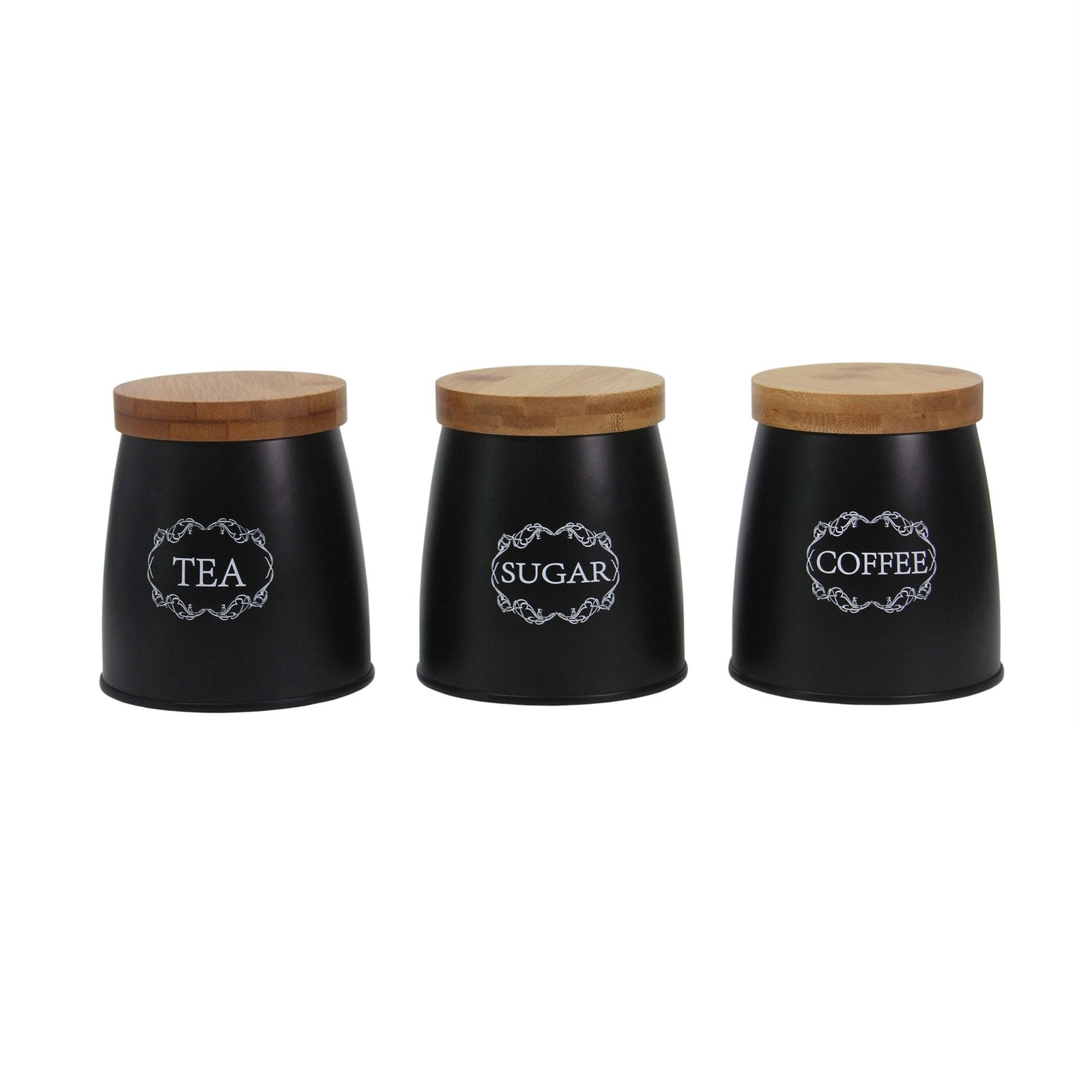 Neuetischkultur Vorratsdose Vorratsdosen 3er-Set mit Holzdeckel, Eisen, (Set, 3-tlg., 3 Vorratsdosen), Metall Kaffeedose Teedose Zuckerdose