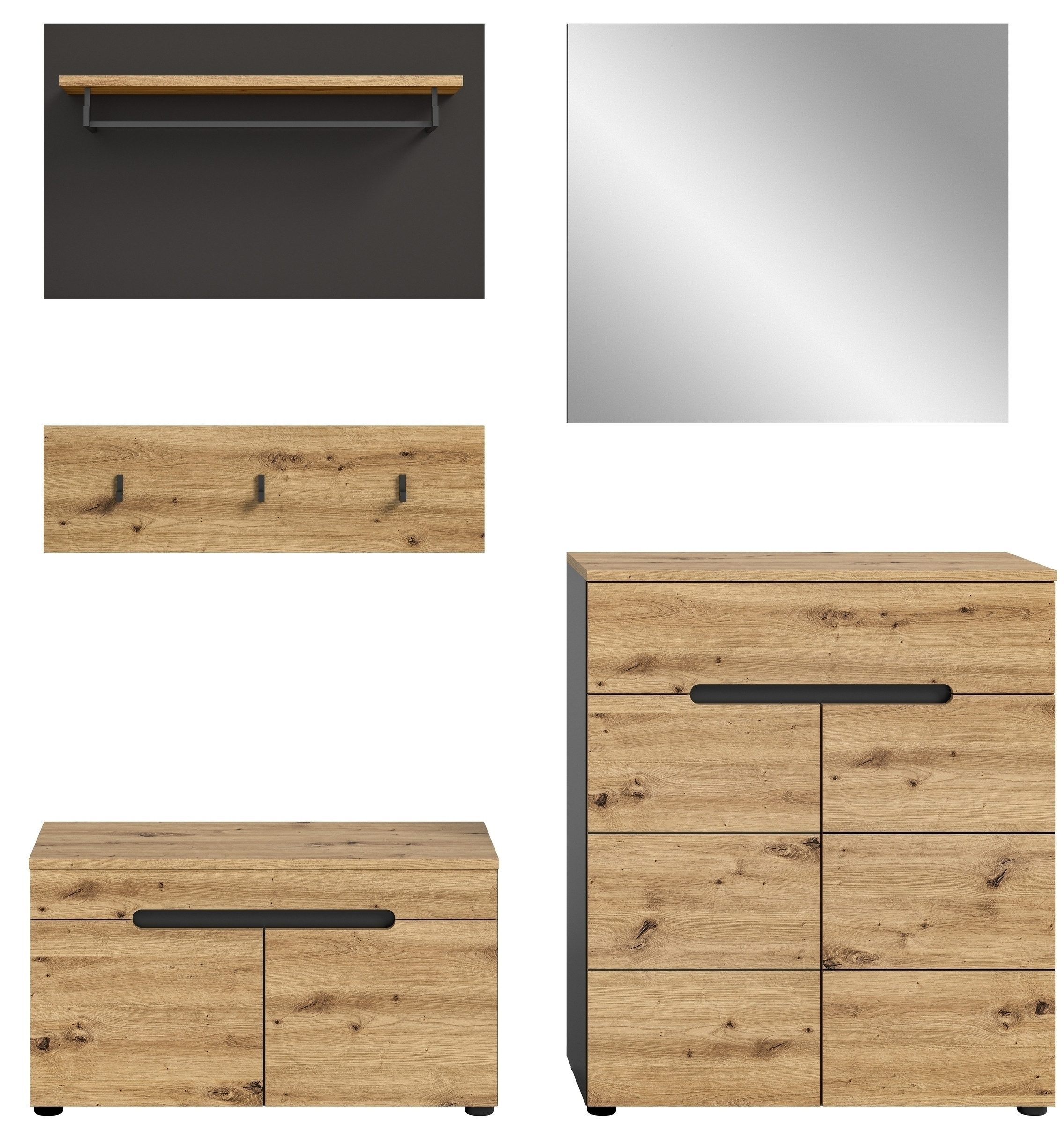 xonox.home Garderoben-Set in Basalt Grau / Artisan - 175x180x37cm (BxHxT)