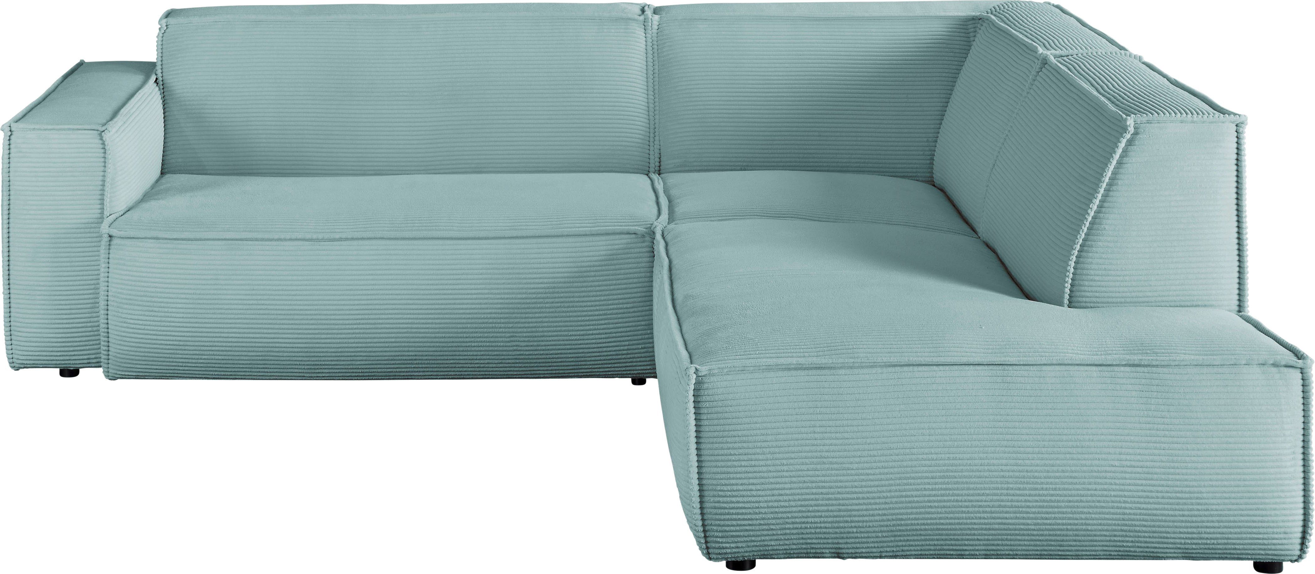 3C Candy Ecksofa Matteo in elegant, kubischer Formensprache, bequem, L-Form, mit auffälliger Kedernaht, Cord-Bezug, Lounge-Charakter