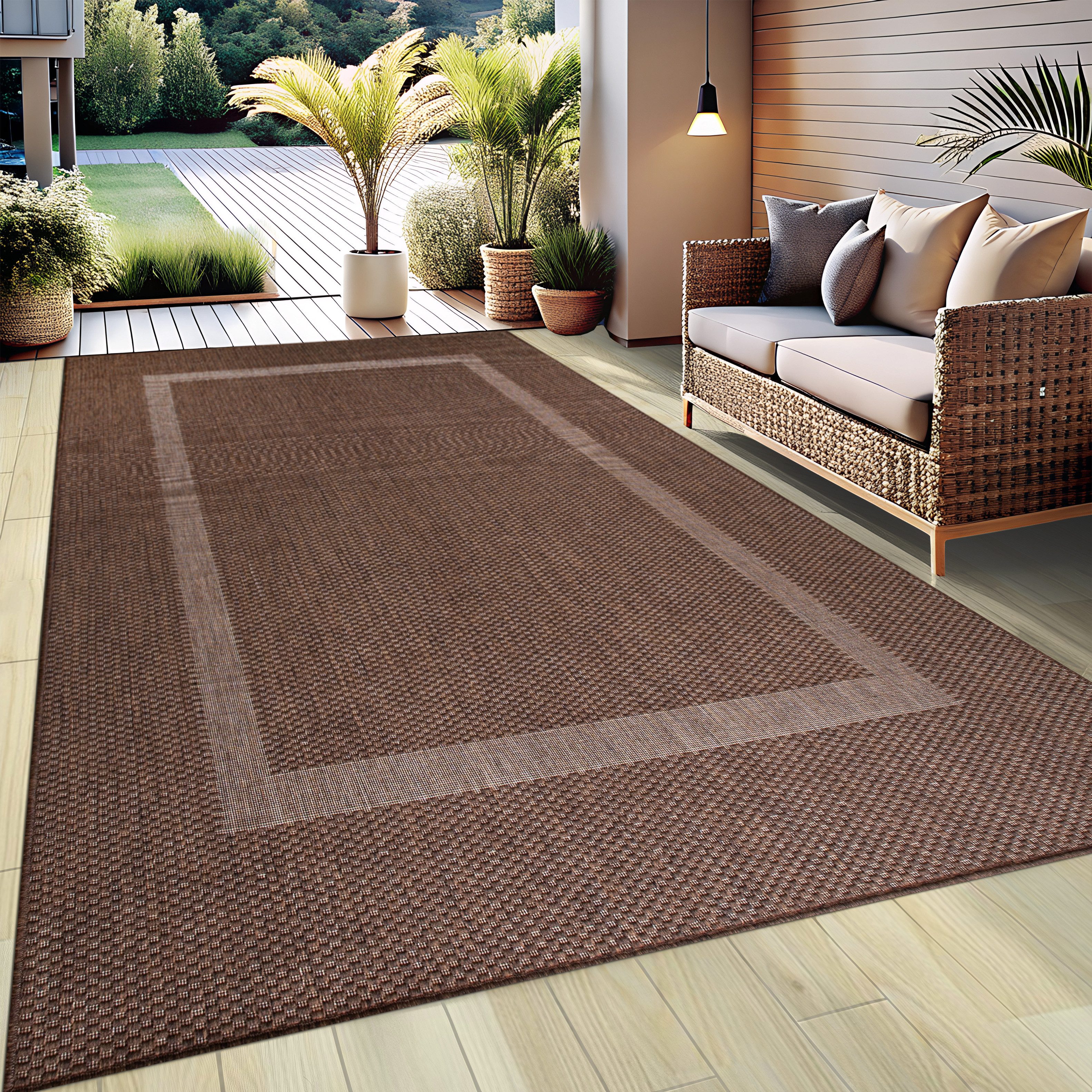 my home Teppich Venedig Bordüre auch als Läufer erhältlich, rechteckig, Höhe: 3 mm, In- und Outdoor geeignet, Sisal-Optik, Wetterfest & UV-beständig