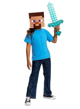 Metamorph Kostüm Minecraft - Accessoire-Set Steve, Das klassische Schaumstoff-Schwert und die quadratische Maske vom Star