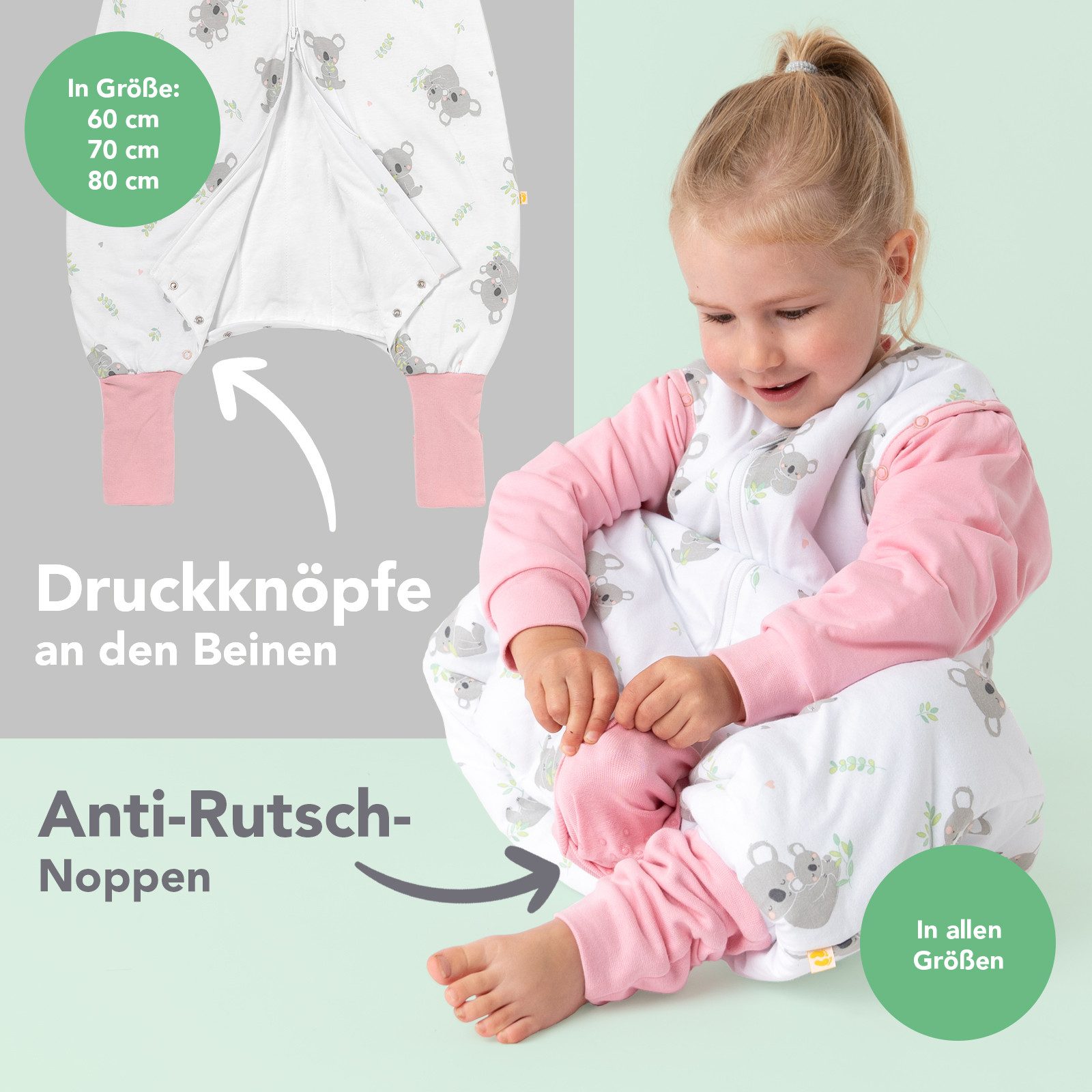Schlummersack Kinderschlafsack Schlafsack mit Füßen und umklappbaren Bündchen, 2.5 Tog OEKO-TEX