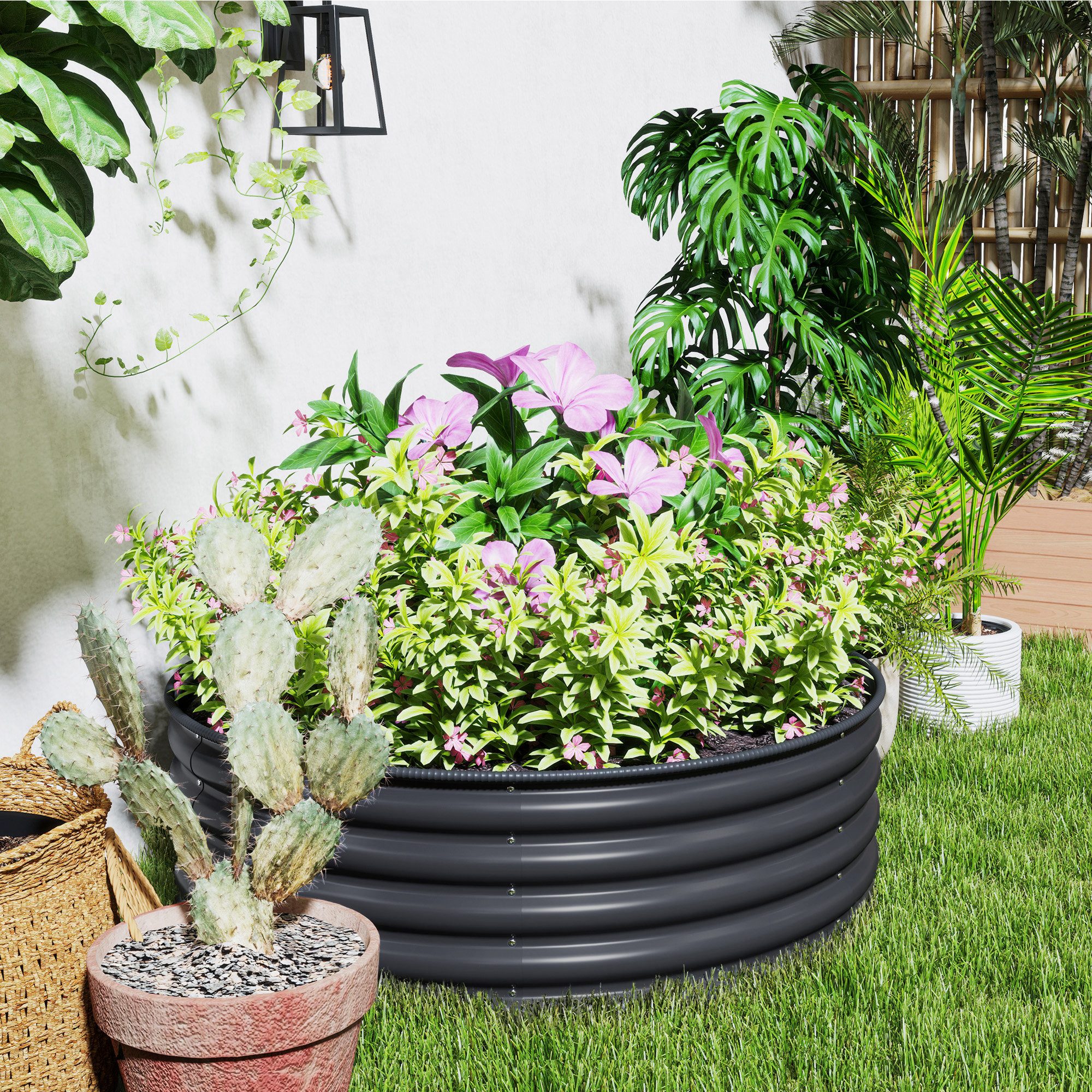 CHICFURN Hochbeet Stahl-Hochbeet 120x120x43cm stapelbar & steckbar in Dunkelgrau (Packung, 1 St., Pflanzbeet & Frühbeet für Gemüse, Blumen & Kräuter), Robuster Pflanzkasten für Garten, Balkon & Terrasse