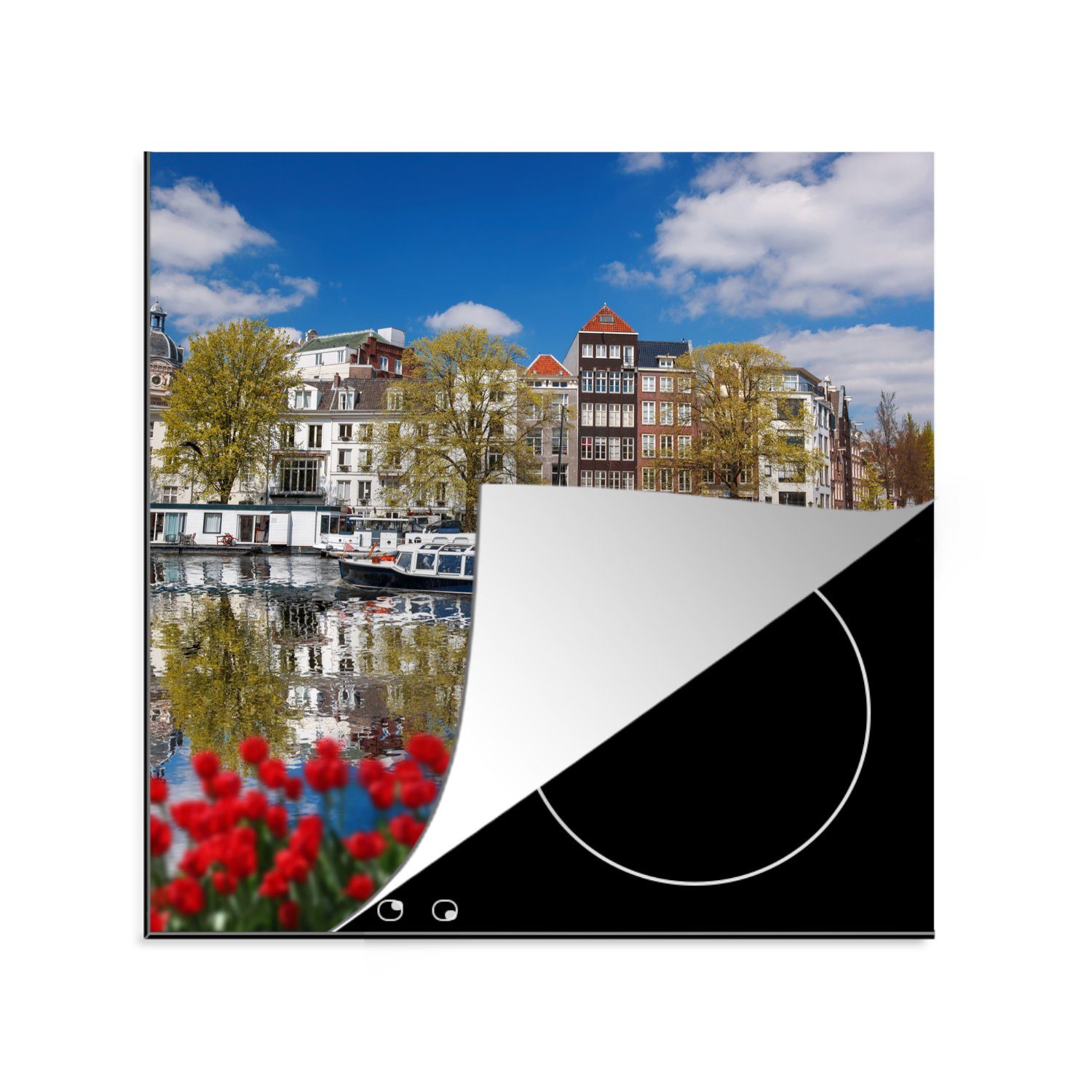 MuchoWow tlg), für Vinyl, (1 küche Amsterdam Ceranfeldabdeckung, Arbeitsplatte - Herdblende-/Abdeckplatte Boot 78x78 Blumen, cm, -