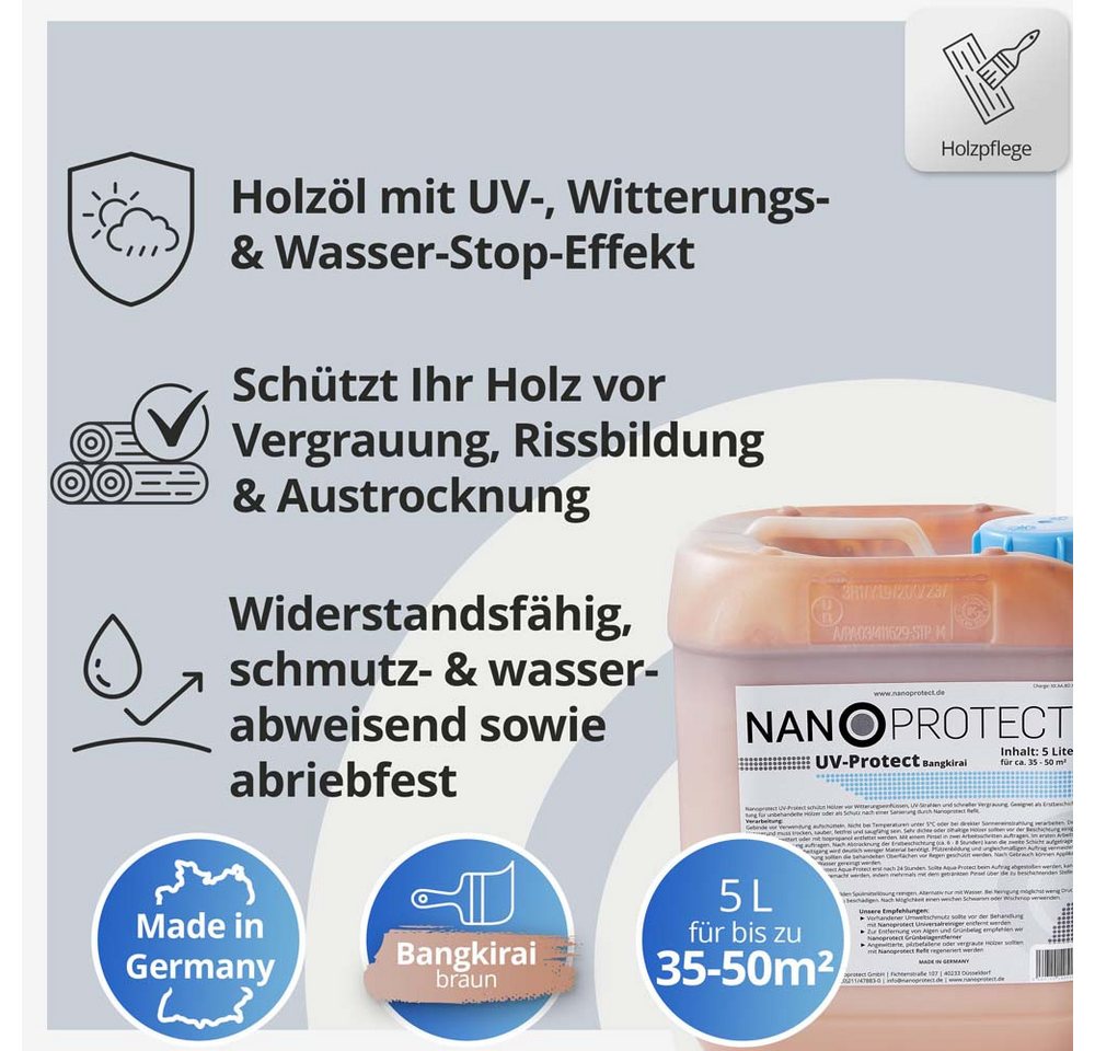 Thumbnail - Nanoprotect Holzöl UV-Protect Bangkirai - 5 Liter - Witterungsschutz