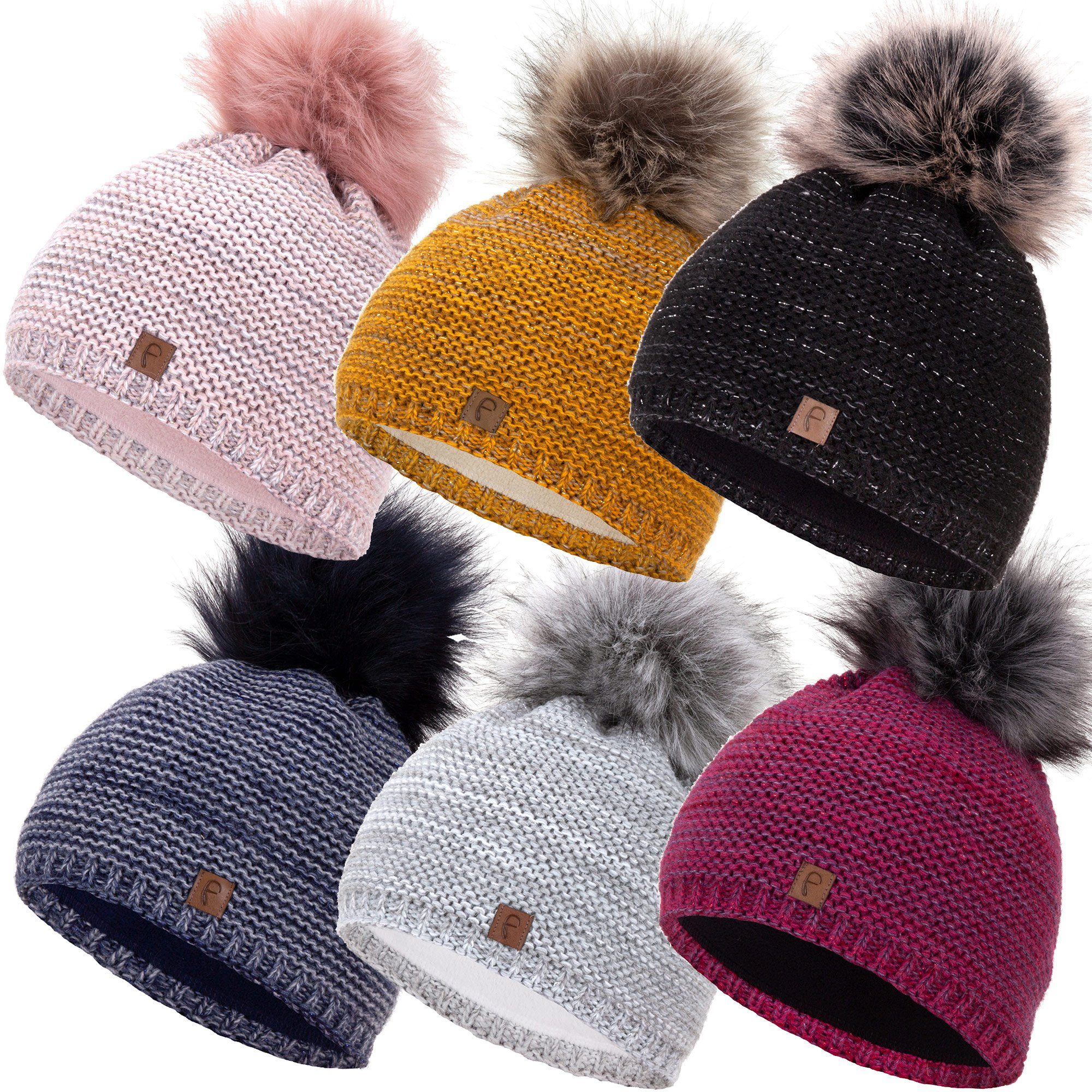 Faera Bommelmütze Wintermütze Damen Herren Mütze Beanie Haube gefüttert Bommelmütze