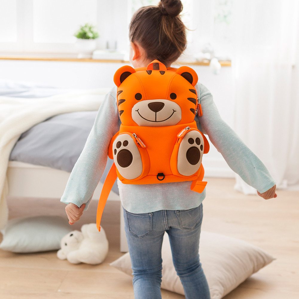 Pandana Kinderrucksack Kindergartenrucksack Tommy Tiger mit Brustgurt ab 2 Jahren (inkl. Anit-Lost-System), strapazierfähiges, leicht zur reinigendes Neoprenmaterial, waschbar