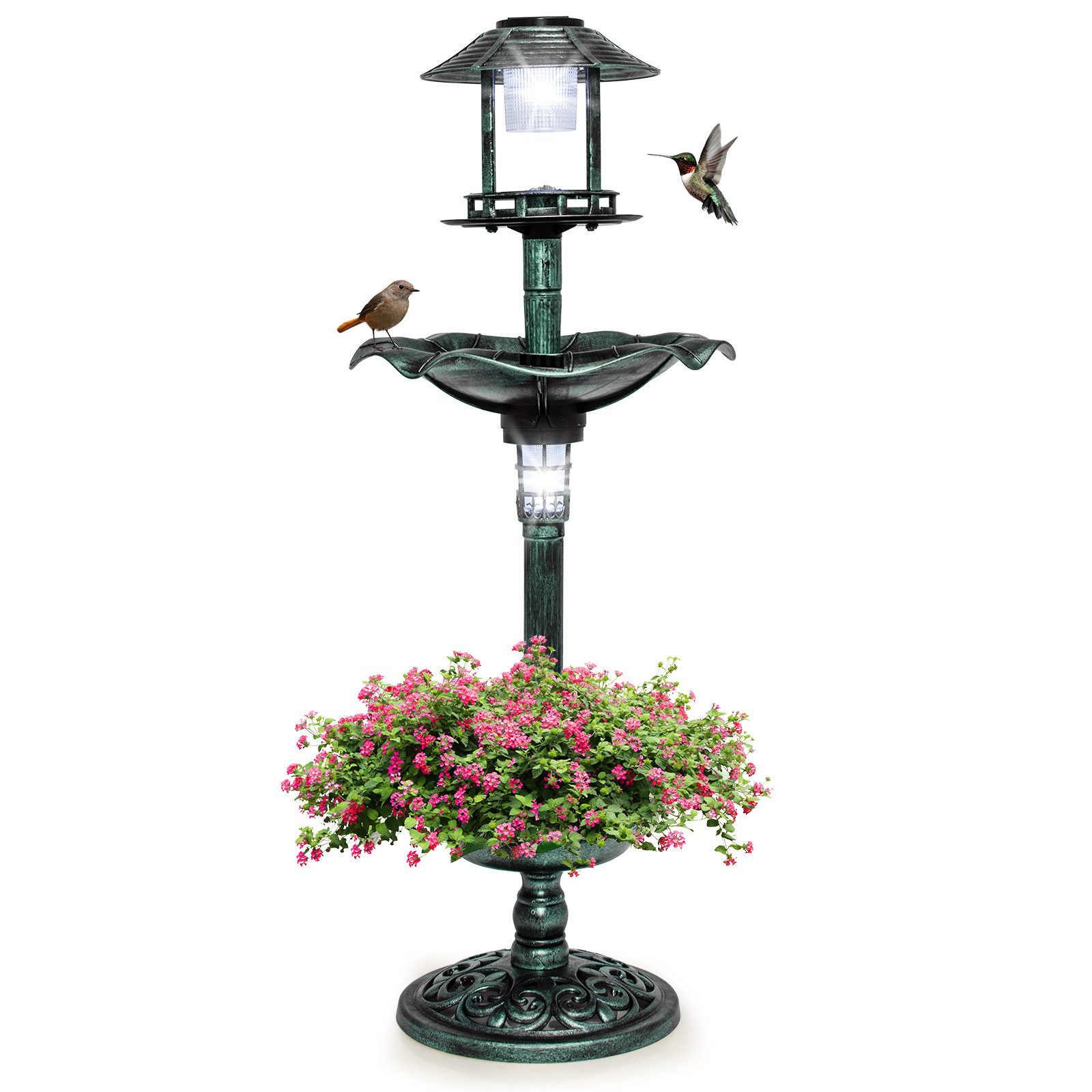 KOMFOTTEU Vogeltränke, Vogelbad mit Solarbetriebenen LED-Leuchten günstig online kaufen