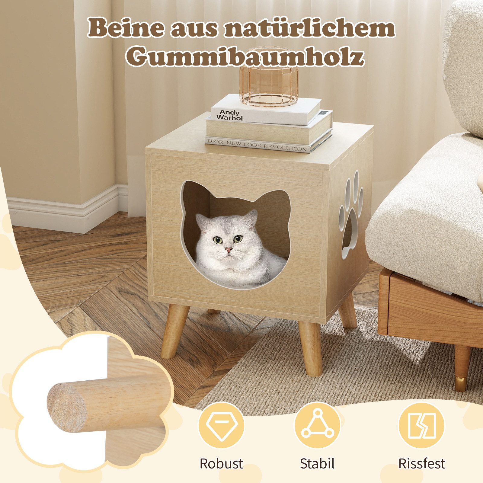 COSTWAY Tierhaus, Katzenschrank, Nachttisch, mit abnehmbarem Deckel