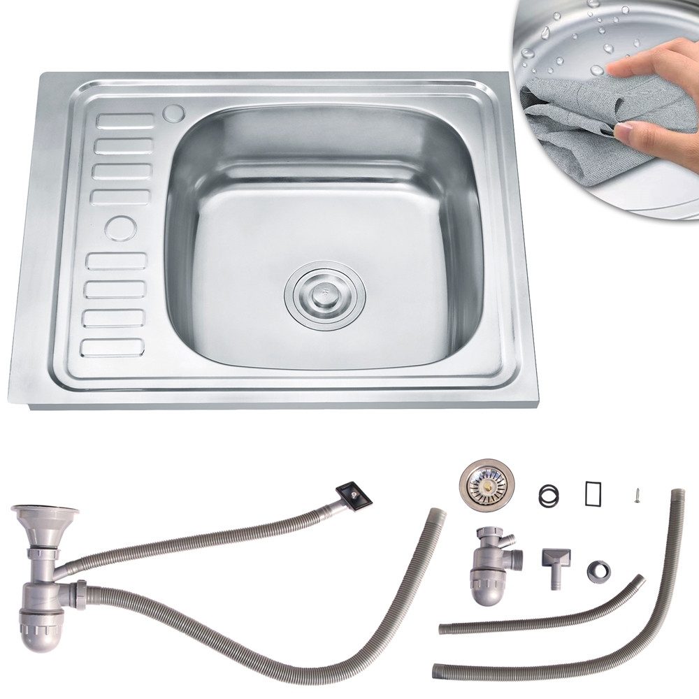 Mucola Edelstahlspüle 60x50CM Einbauspüle Eckig Edelstahl mit Ablage Küchenspüle Spülbecken, Rechteckig, 60/50 cm, (Stück), Anti-Kondensbeschichtung