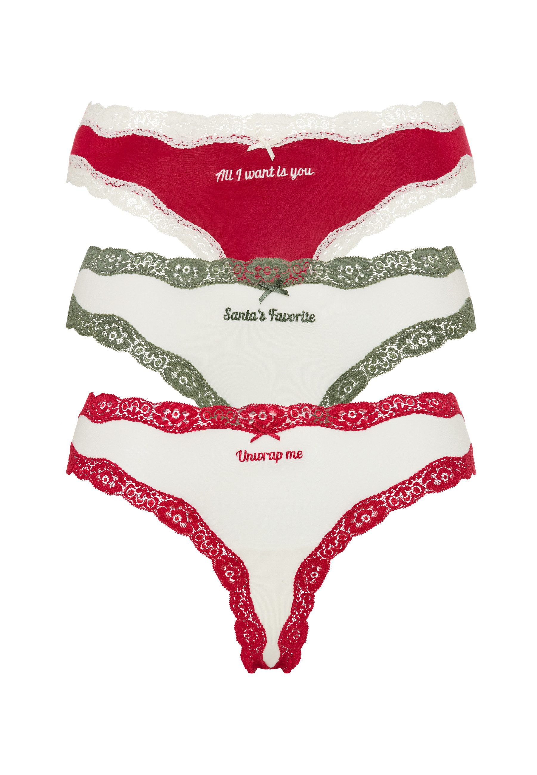 LSCN by LASCANA String (3er Pack) mit hochwertiger Spitze abgesetzt