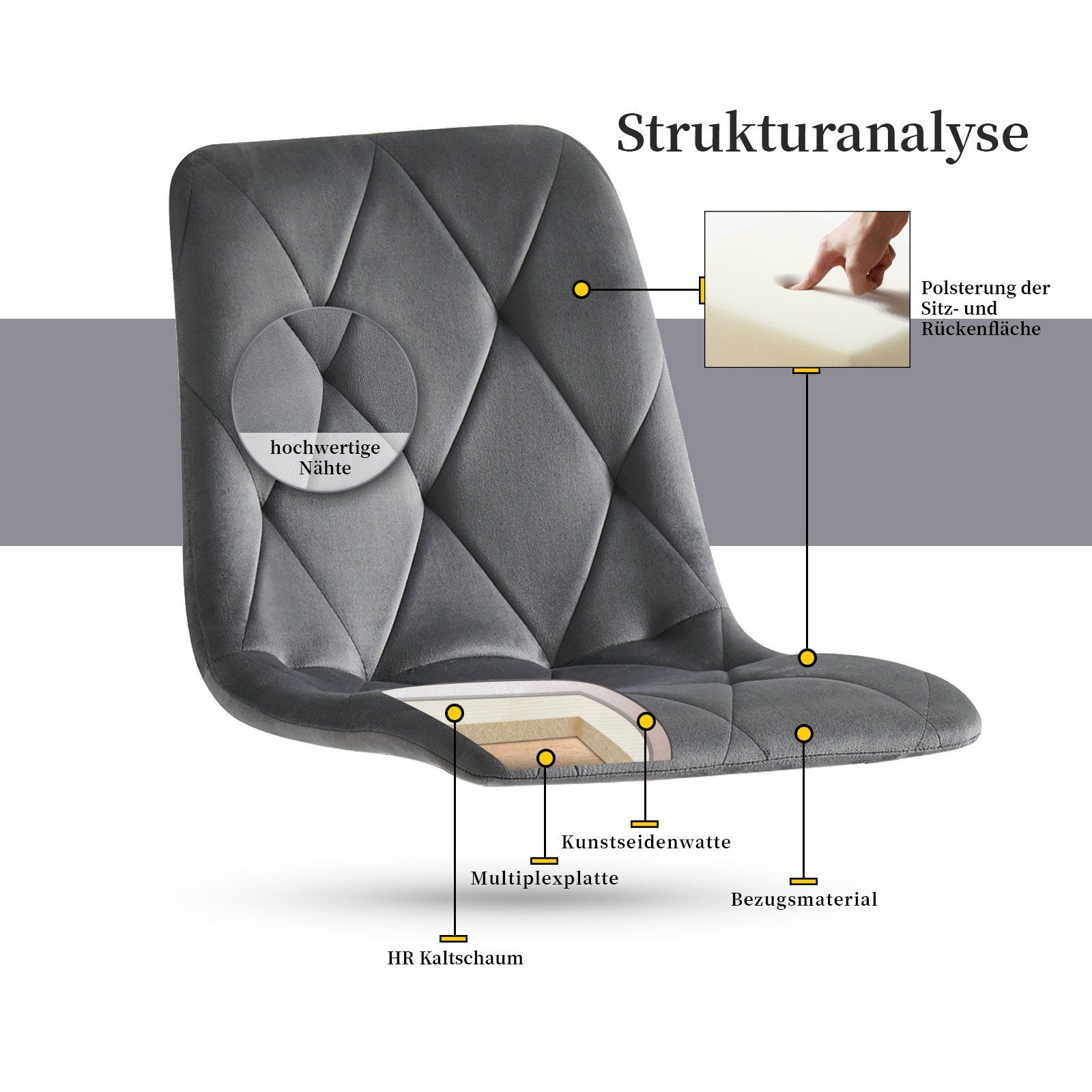 (2er St), home Grau Set, gepolstert 2 VICCO Esszimmerstuhl B&D Esszimmerstuhl