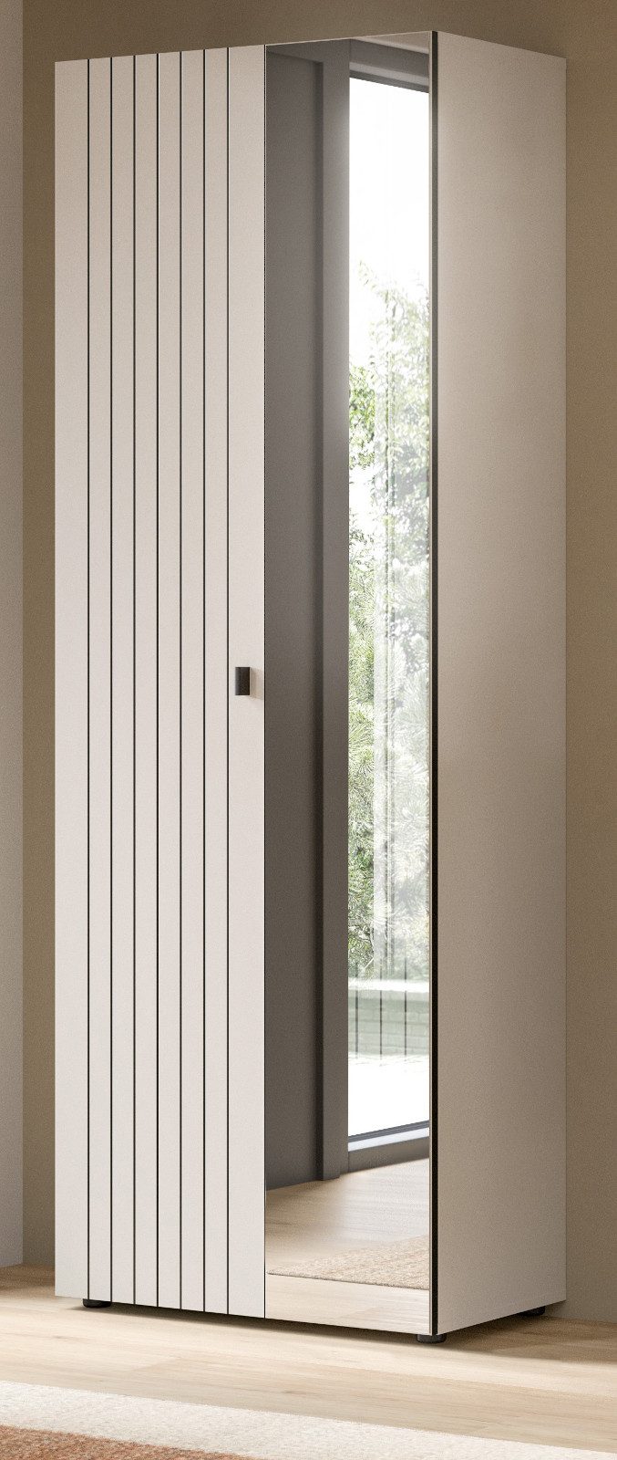 Inn.Furn Garderobenschrank Loreno (Schuhschrank in Kaschmir / Sand mit Schwarz, Spiegeltür, 70 x 192 cm) variable Inneneinteilung