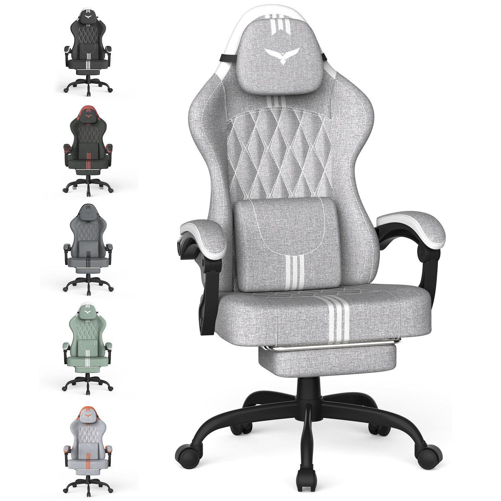Huracan Gaming-Stuhl Gaming Chair mit Massagefunktion Kopfstütze & Fußstütze, (Gamer Stuhl,Gaming Sessel), Verstellbare Rückenlehne 90-135°,Höhenverstellbar