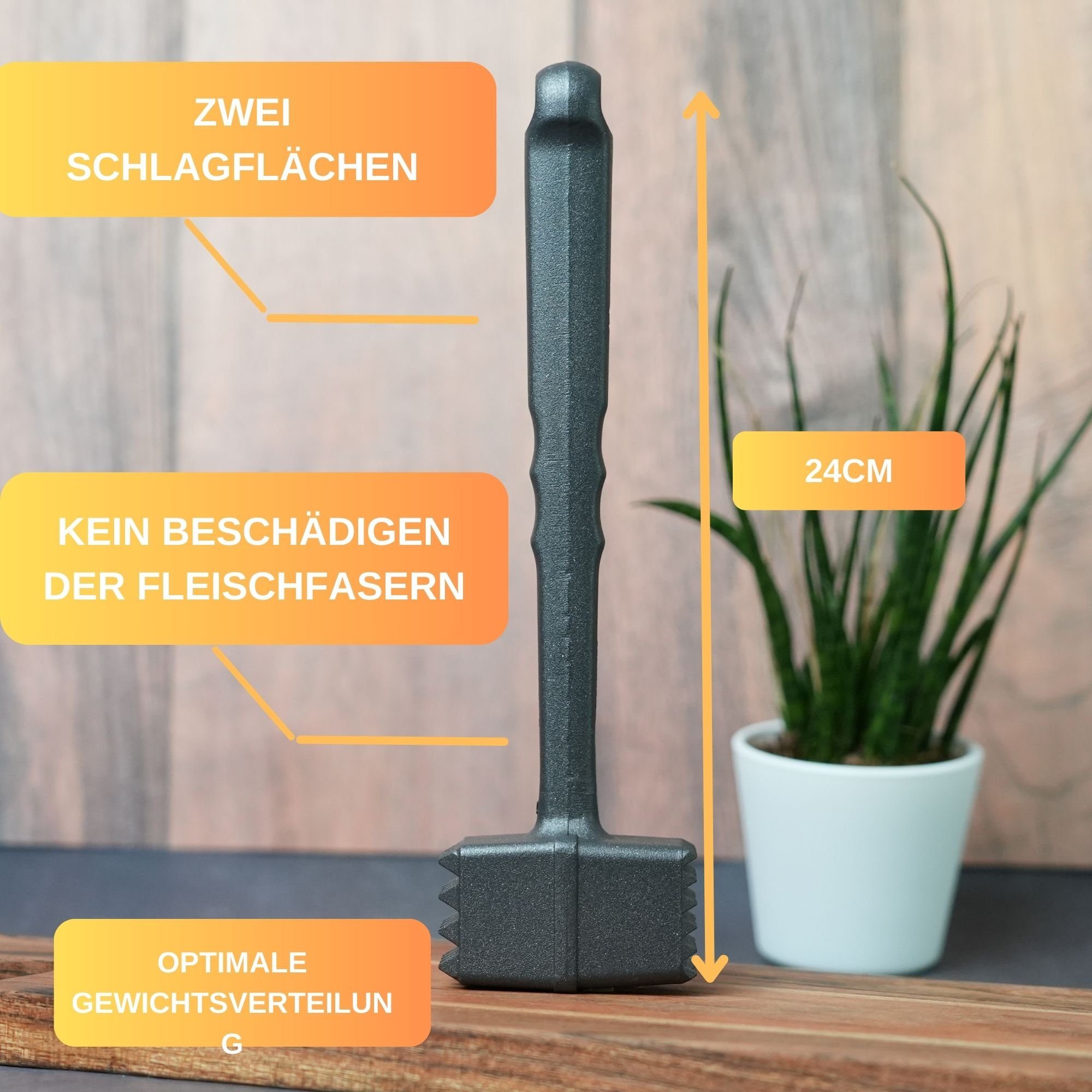 Thiru Fleischklopfer Fleischhammer Schnitzel, Kotelett - Hammer-Kopf mit Zwei Schlagflächen