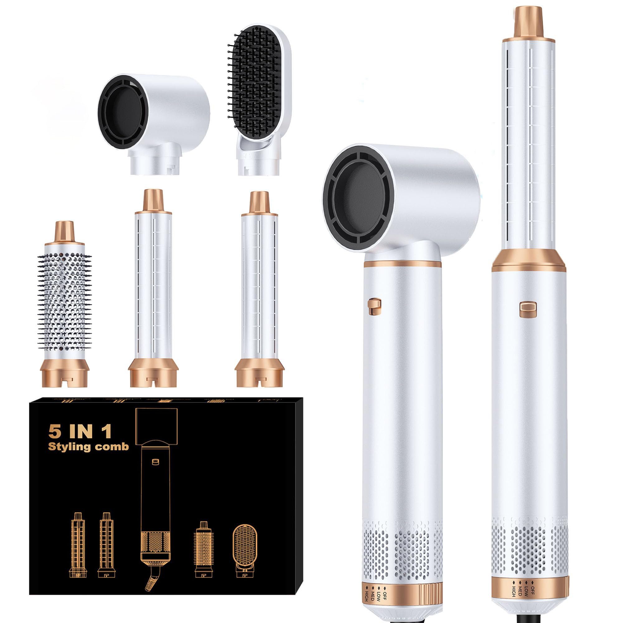 UKLISS Multihaarstyler 5-in-1-Hot-Styling-Bürsten-Set, Airstyler mit Rundbürstenföhn, Glätten,Trocknen,Volumen&Locken, All-in-One Hairstyler