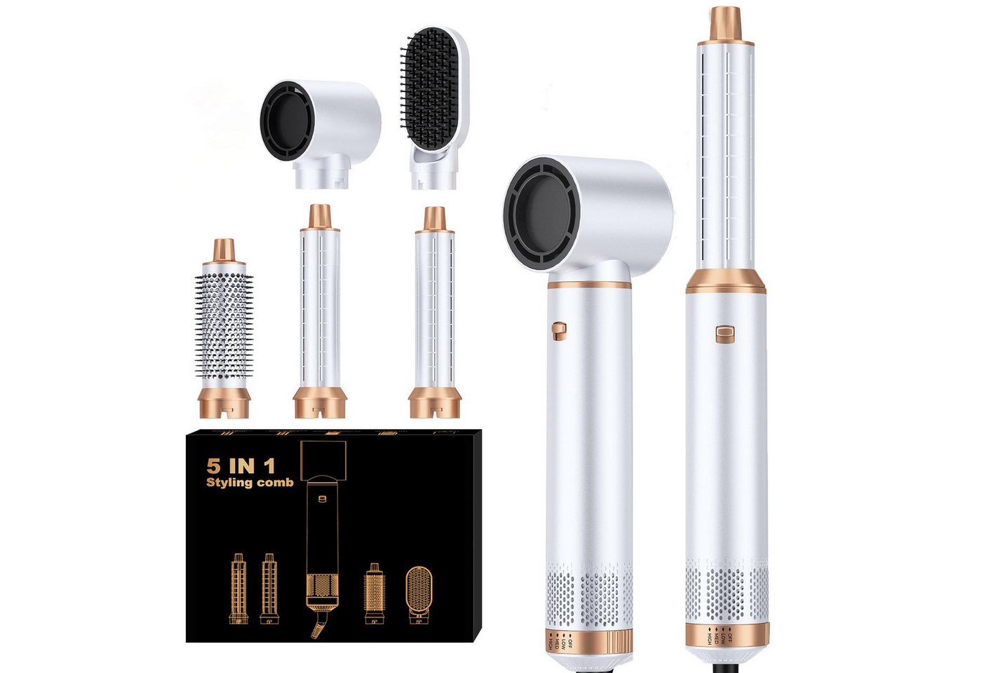 UKLISS Multihaarstyler 5-in-1-Hot-Styling-Bürsten-Set, Airstyler mit Rundbürstenföhn, Glätten,Trocknen,Volumen&Locken, All-in-One Hairstyler