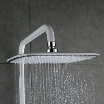 HOMELODY Duschsystem Duscharmatur Weiß Regendusche Duschset Brausegarnitur mit Duschkopf, Handbrause Dusche Armatur mit Überkopfbrause für Badezimmer
