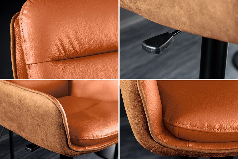 riess-ambiente Barhocker BIG GEORGE cognac - Echtleder, 360° drehbar, Metall-Fuß, mit Armlehne (Einzelartikel, 1 St), höhenverstellbar, mit Autoreturn & Fußabla – Bild 5 von 5