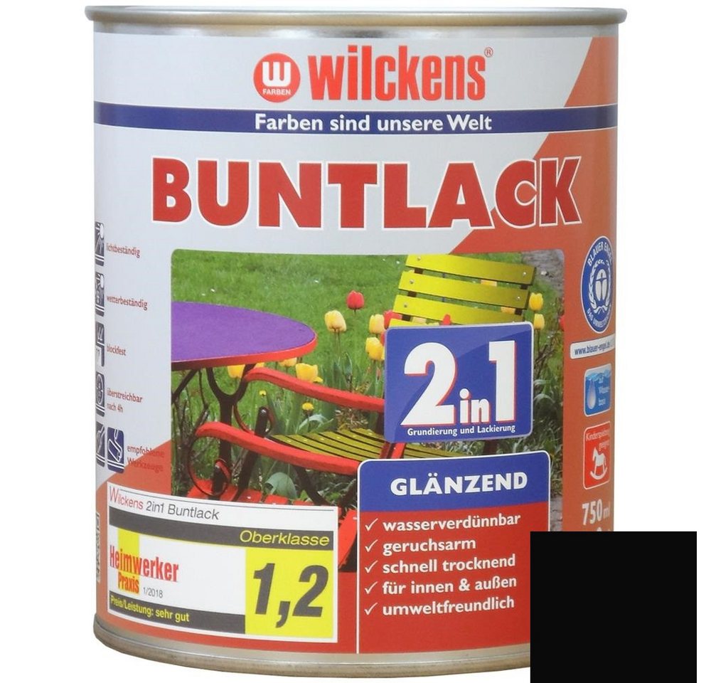 Thumbnail - Wilckens Farben Kunstharzlack Buntlack 2in1 Lack, Tiefschwarz RAL 9005, glänzend, 750 ml