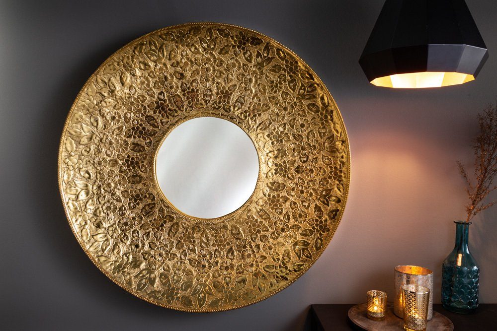 riess-ambiente Wandspiegel MANDALA XL 82cm gold (Einzelartikel, 1-St), Wohnzimmer · rund · Metall · mit Rahmen · Handmade · Deko gold | gold