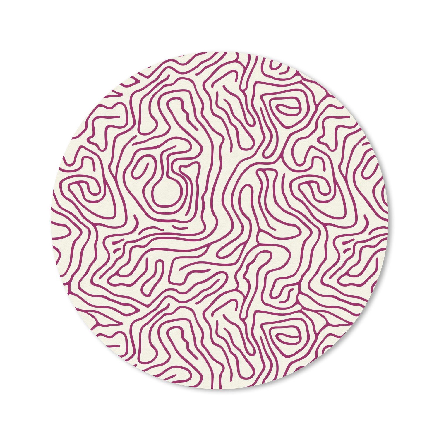 MuchoWow Mauspad Wickelleine - Magenta - Creme (1-St), Büro für Tastatur und Maus, Mousepad Gaming, Rund 20x20 cm