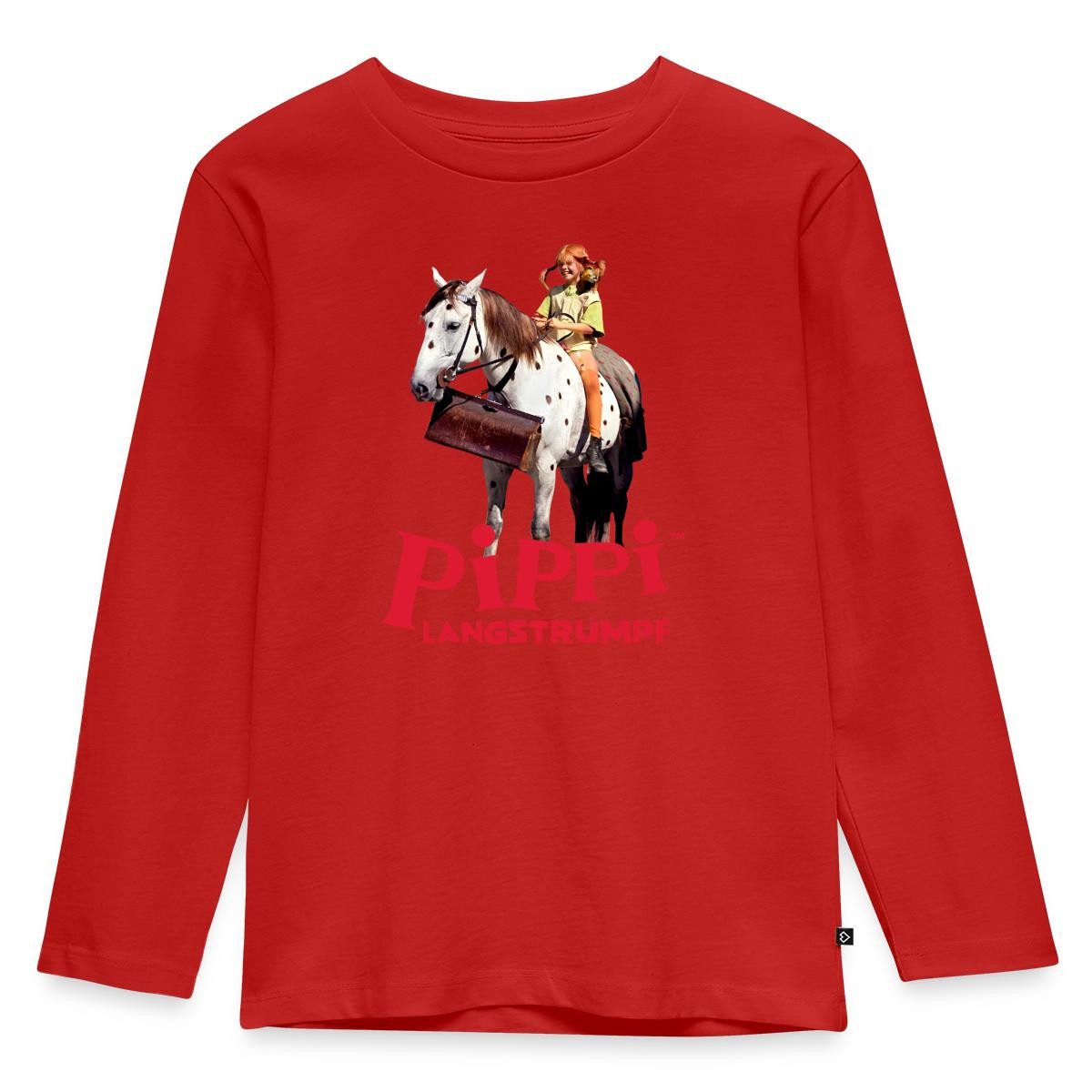 Spreadshirt T-Shirt Pippi Langstrumpf Reitet Auf Kleiner Onkel Kinder Premium Langarmshirt (1-tlg)