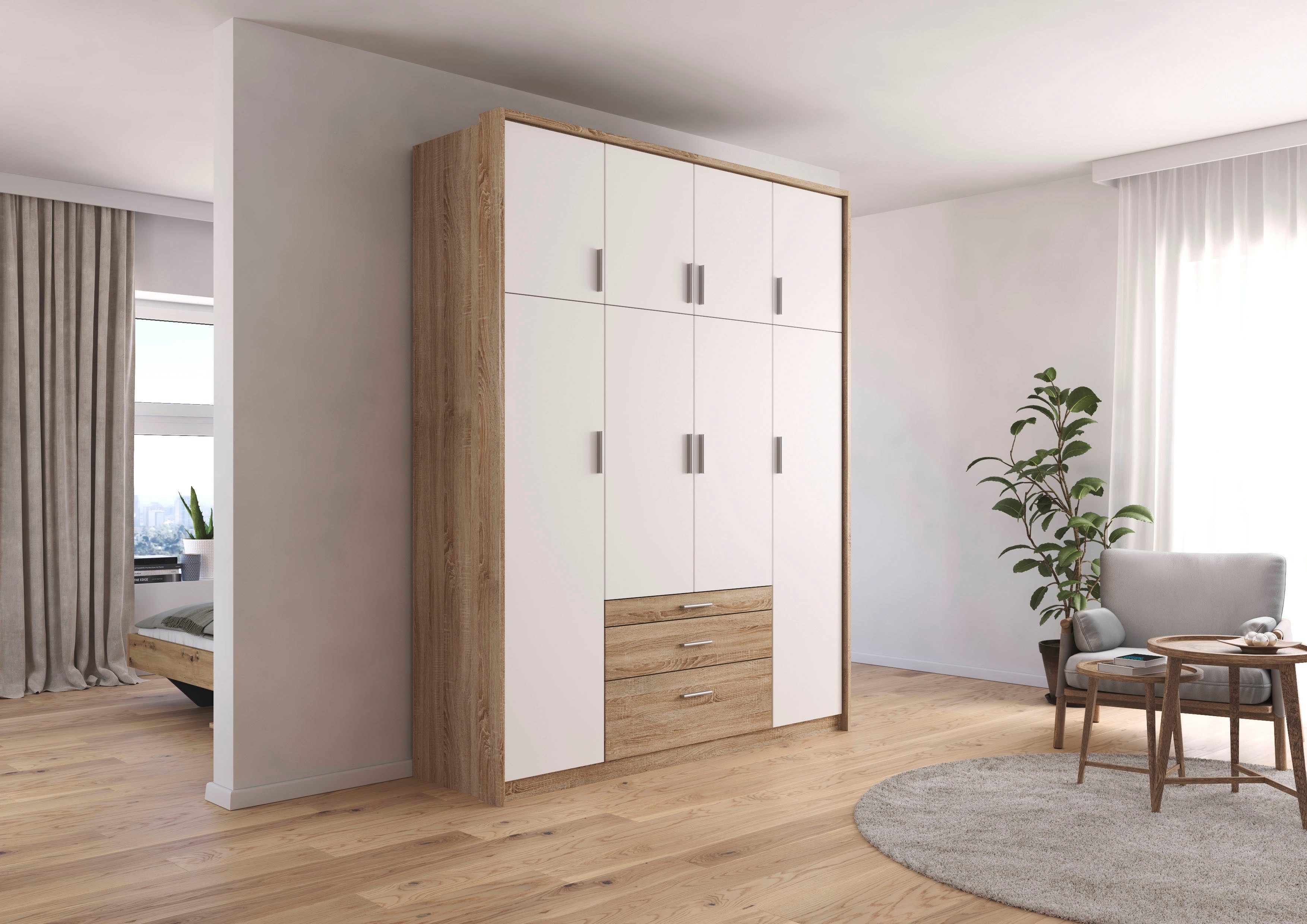 rauch Kleiderschrank Schrank Drehtürenschrank Garderobe Ankleide Schlafzimmer HILDESHEIM (Breiten: 185/275 cm, Höhe 231 cm) oberste Schublade mit praktischer Facheinteilung MADE IN GERMANY