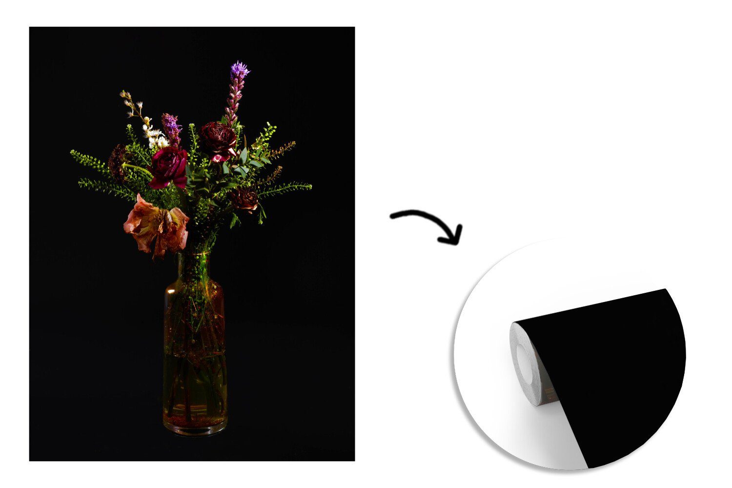MuchoWow Fototapete Blumen - bedruckt, St), Wandtapete Farben Matt, Vinyl - Stilleben, Wohnzimmer, Tapete Montagefertig für (4