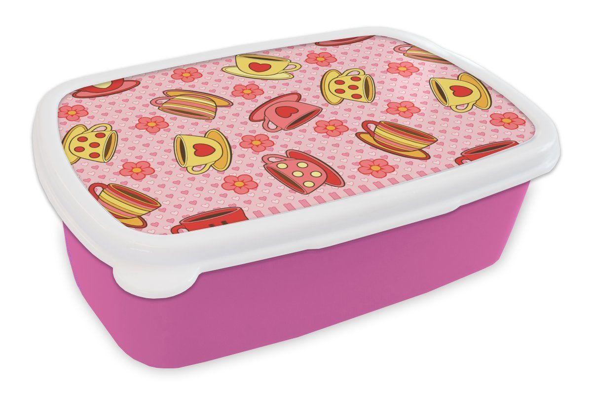 Lunchbox - Brotbox Mädchen, Kinder, Brotdose rosa für Muster, Kunststoff, - (2-tlg), Erwachsene, MuchoWow Snackbox, Tee Dame Kunststoff Valentinsgeschenk