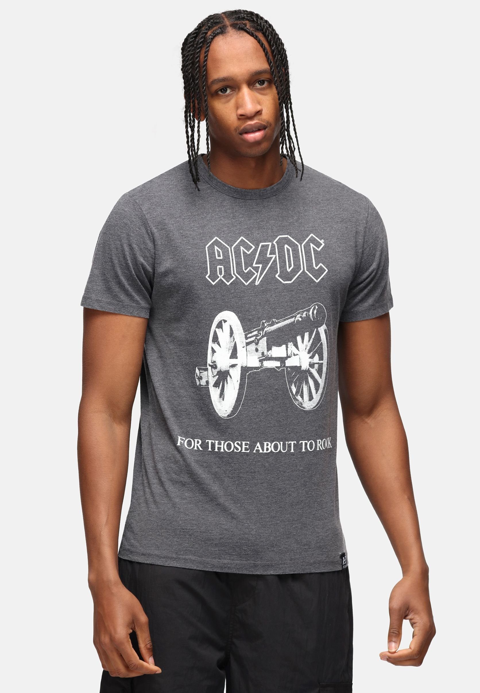 Recovered T-Shirt ACDC 'For Those About Rock' GOTS zertifizierte Bio-Baumwolle Kohlegrau