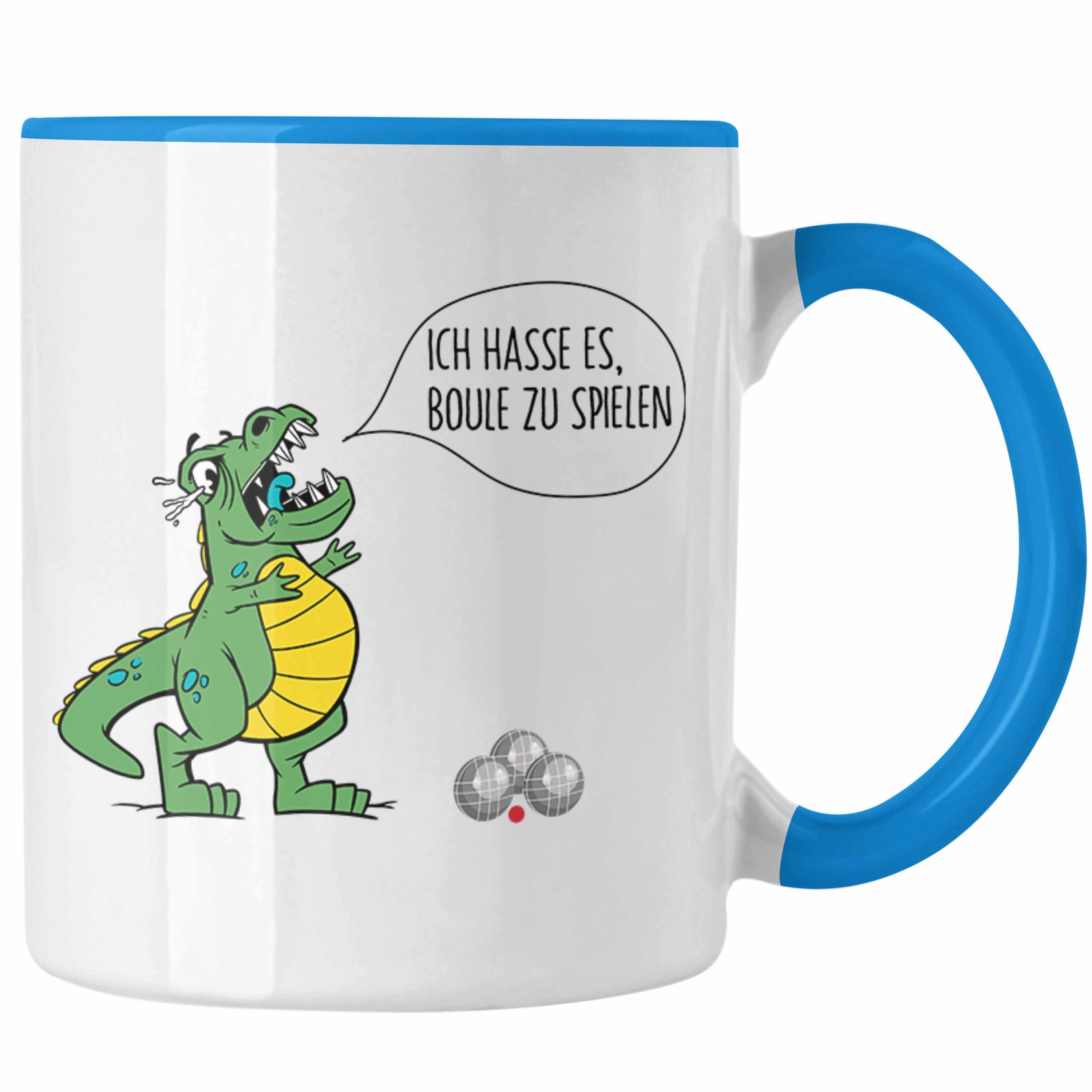 Geschenkidee Spruch Tasse Trendation Boule-Spieler Dino Boule Geschenk T-Rex Blau Tasse Ich