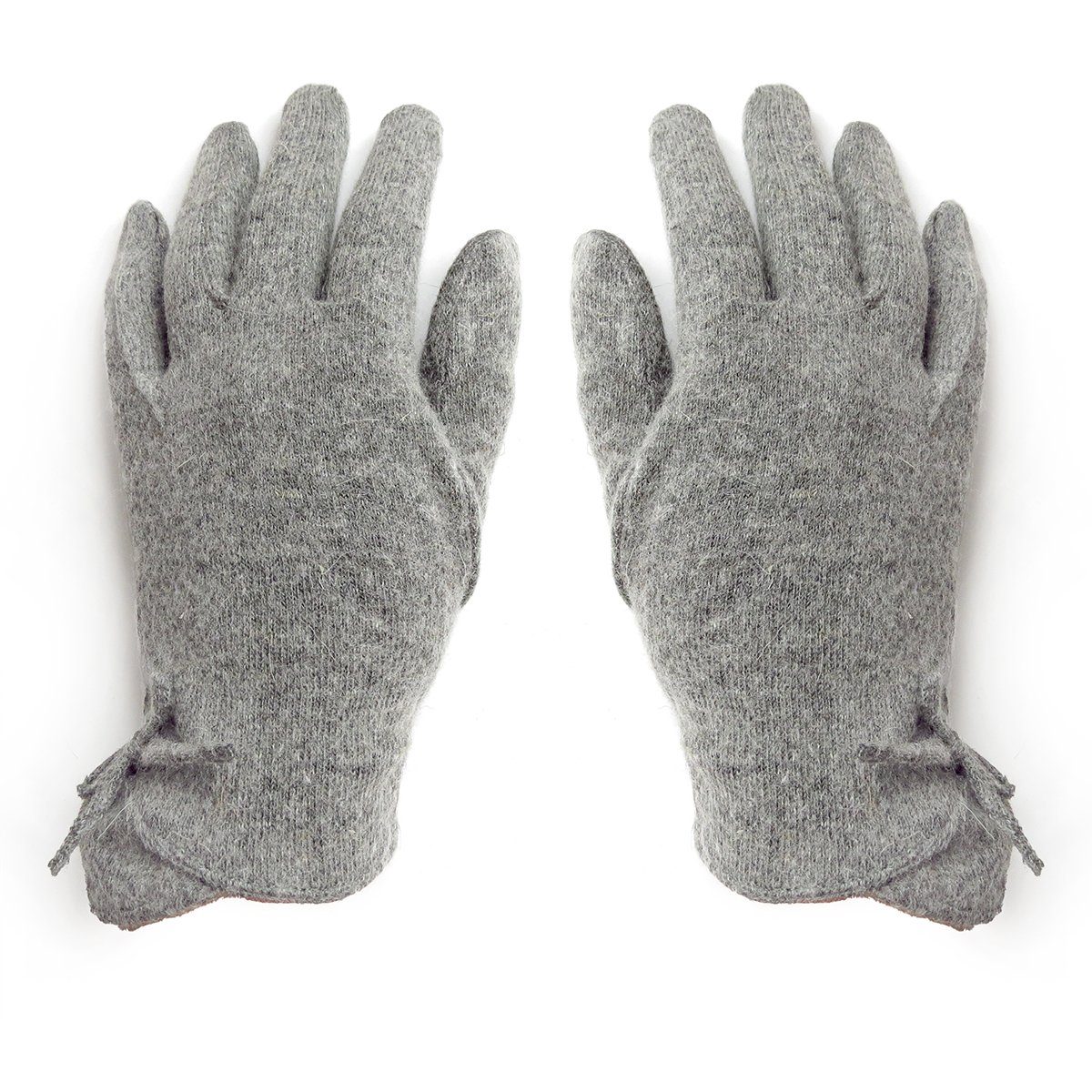 Sonia Originelli Strickhandschuhe Schmaler Damenhandschuh aus Wolle mit Zierschleife Schmal geschnitten grau | Strickhandschuhe