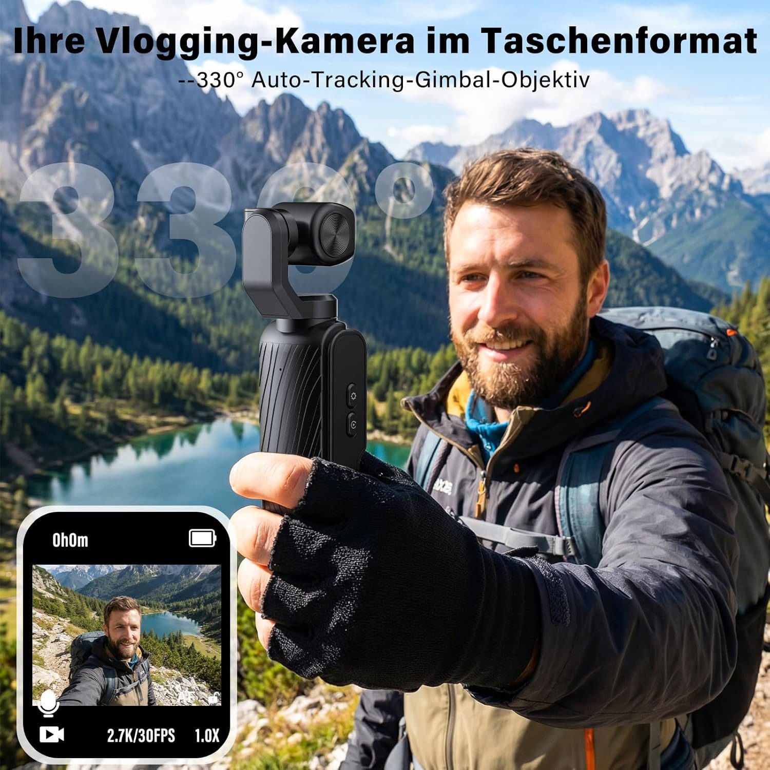 ibettertec Action Kamera 4K, Vlog Kamera mit 1,72-Zoll-Touchscreen Kompaktkamera (inkl. AI Tracking & App Verbindung, Kompakte Video Kamera, für Reisen und Outdoor)