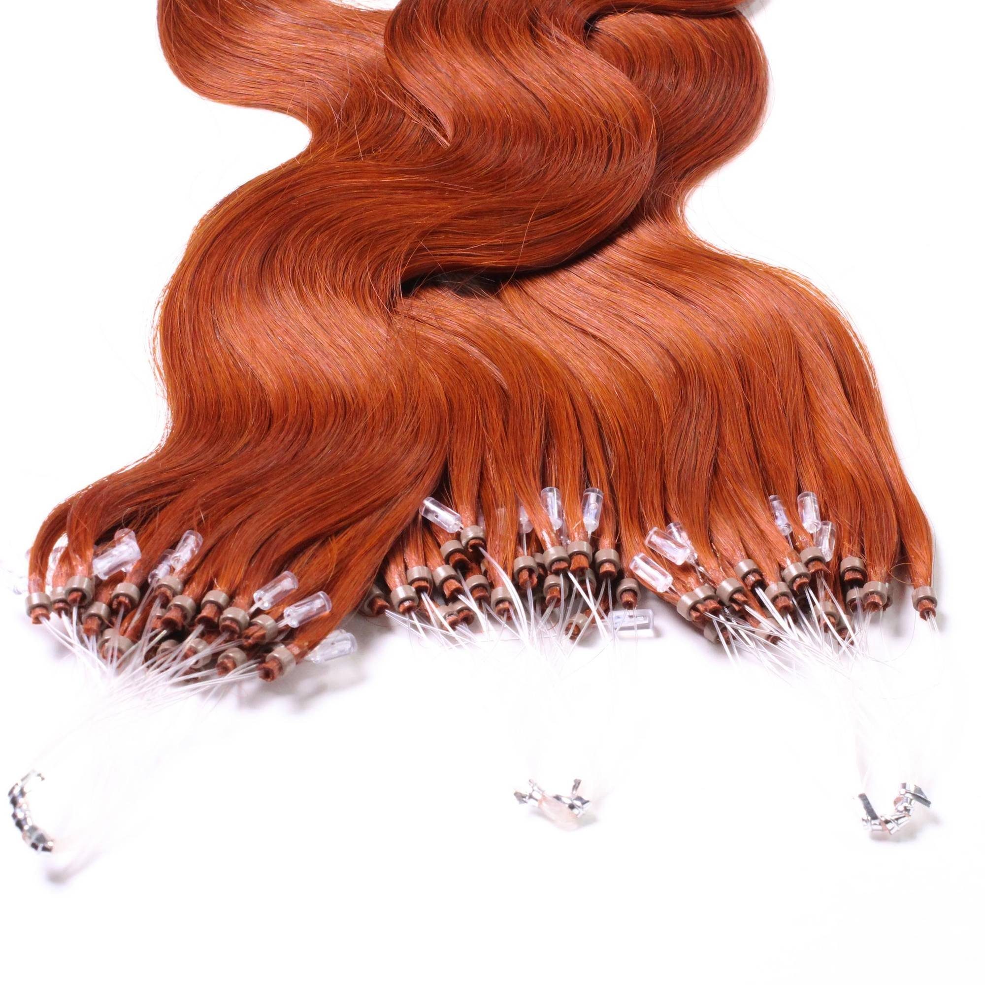hair2heart Echthaar-Extension Microring Loops - gewellt #8/43 Hellblond Rot-Gold 0.5g 40cm