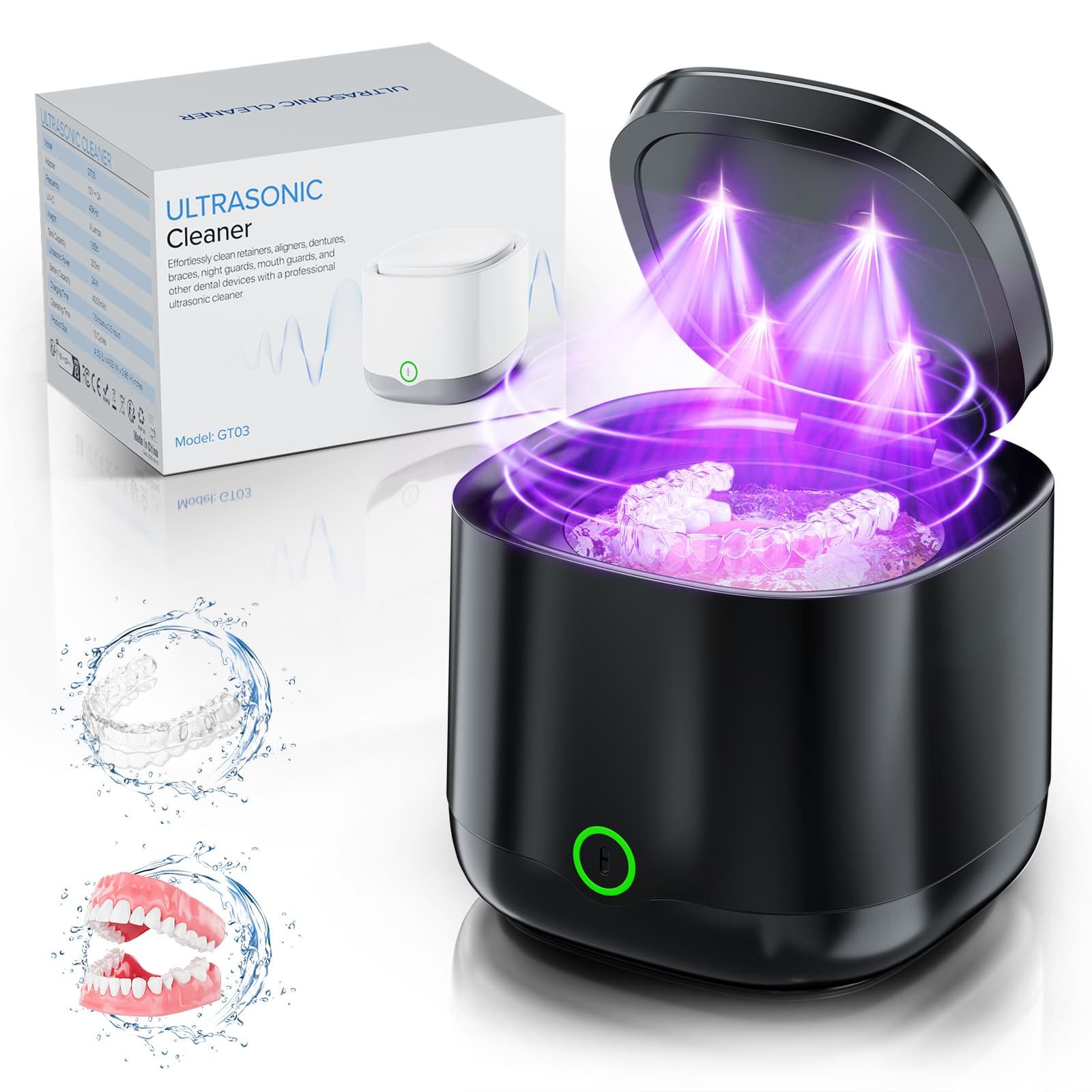 ANYSUN Ultraschallreiniger UV Ultraschallreinigungsgerät Ultraschall-Zahnreinigungsgerät, 24W Mit UV-Licht, zur Desinfektion mit 2 Modi mit Bakterienabtötung.