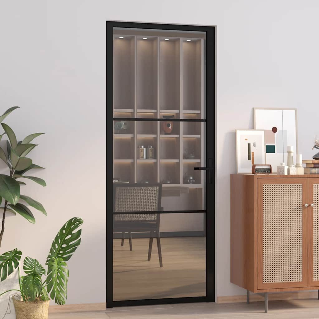vidaXL Haustür Innentür 83x201,5 cm Schwarz ESG-Glas und Aluminium (1-St)