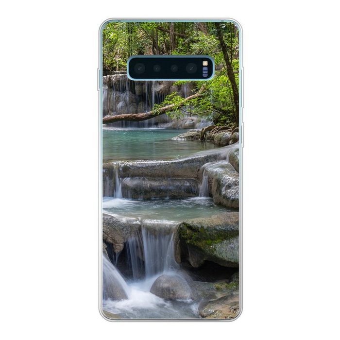 MuchoWow Handyhülle Wasserfälle im Erawan Asian National Park Phone Case Handyhülle Samsung Galaxy S10+ Silikon Schutzhülle