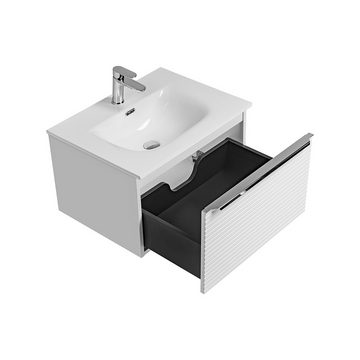 Lomadox Waschtisch-Set LARCIANO-56, (Spar-Set, 2-St), weiß Waschbeckenschrank Keramik Waschbecken Spiegelschrank Beleuchtung
