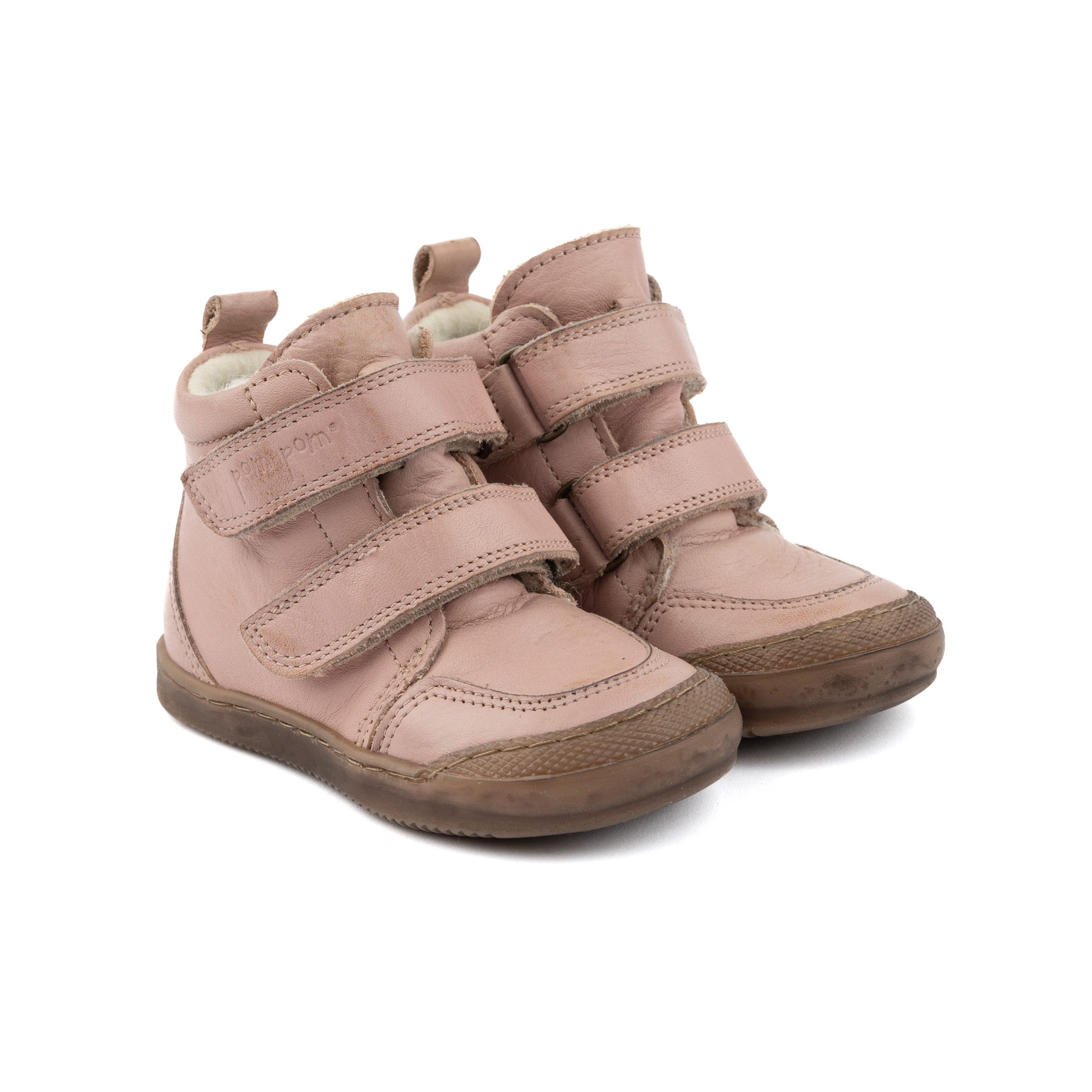 pom pom Pom Pom Stiefel Leder Wolle Schnürstiefelette
