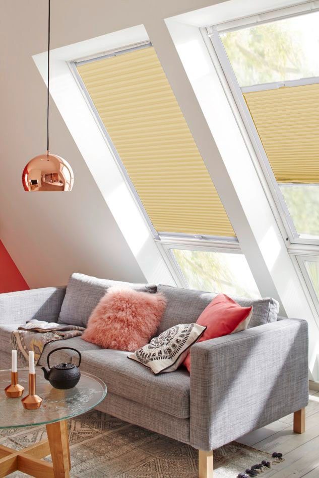 Abholzung Dachfensterplissee StartUp Style Honeycomb TL, verschraubt, mit sunlines, zartgelb Führungsschienen Lichtschutz, verspannt