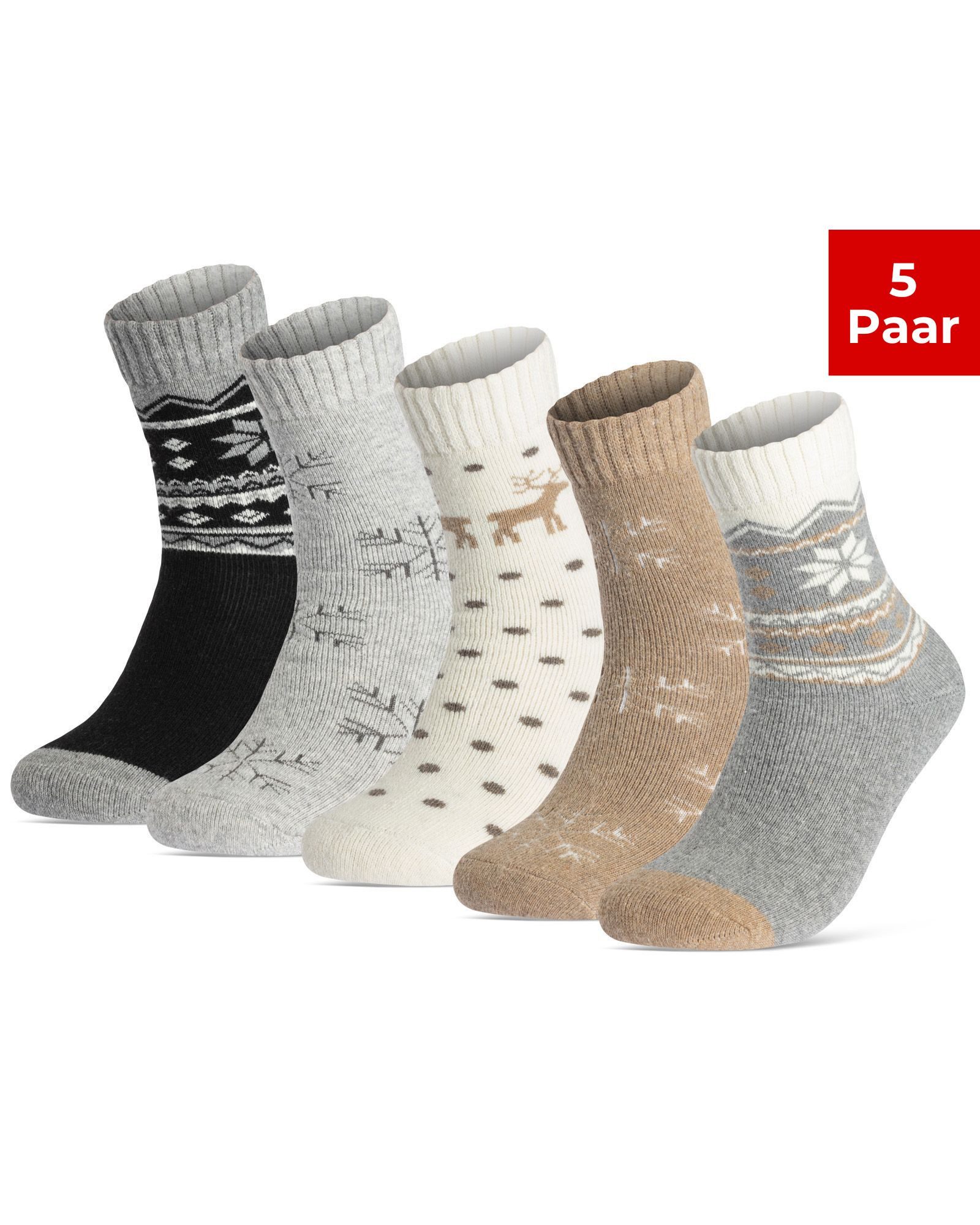 sockenkauf24 Thermosocken Damen Wintersocken warme Wollsocken Vollfrottee mit Komfortbund 5 Paar (Sortierung1., 35-38) warme Haussocken - 37800