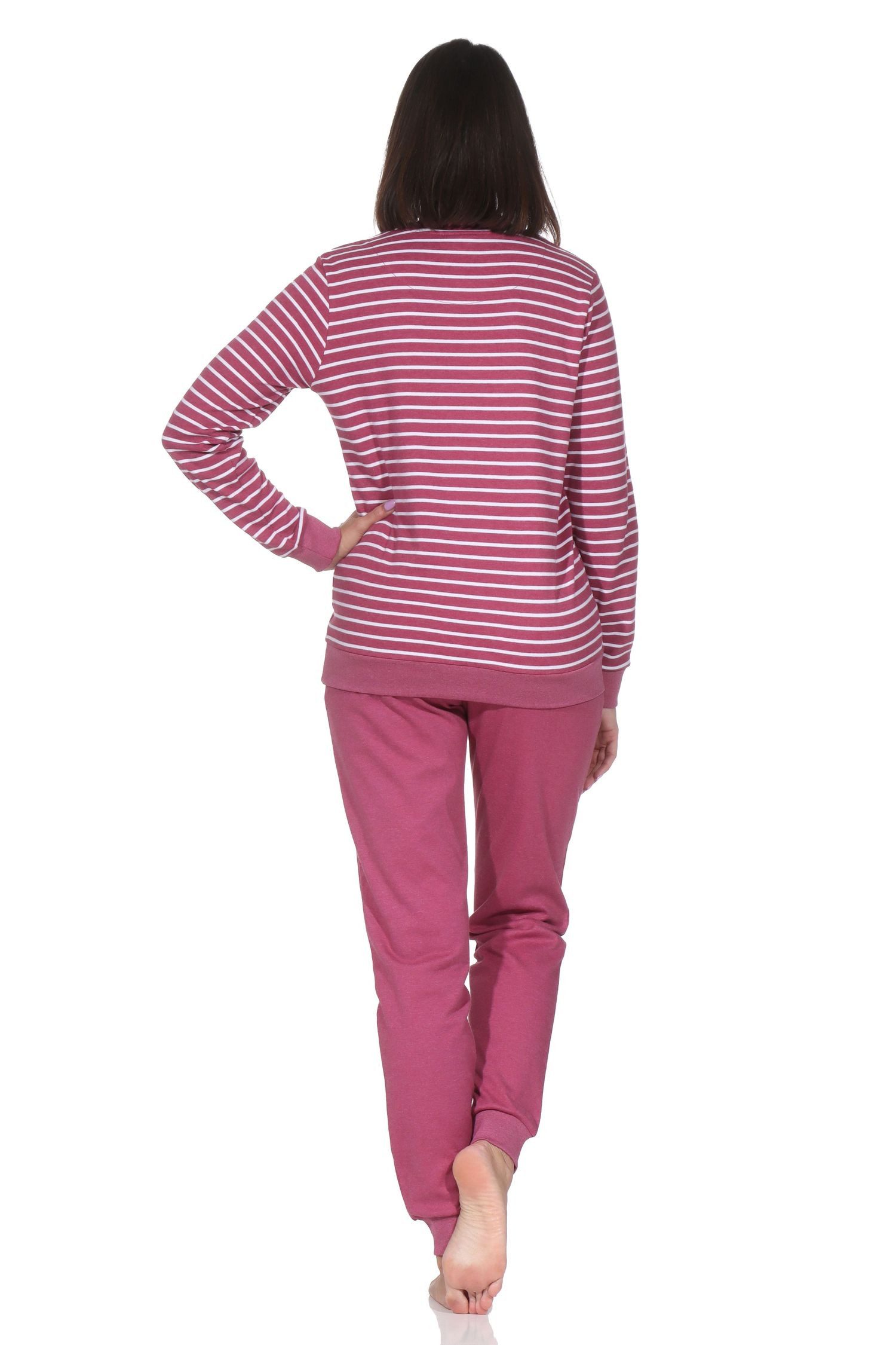 Normann Pyjama Kuscheliger Damen Schlafanzug lang mit Bündchen und Stern Motiv – Bild 5 von 5