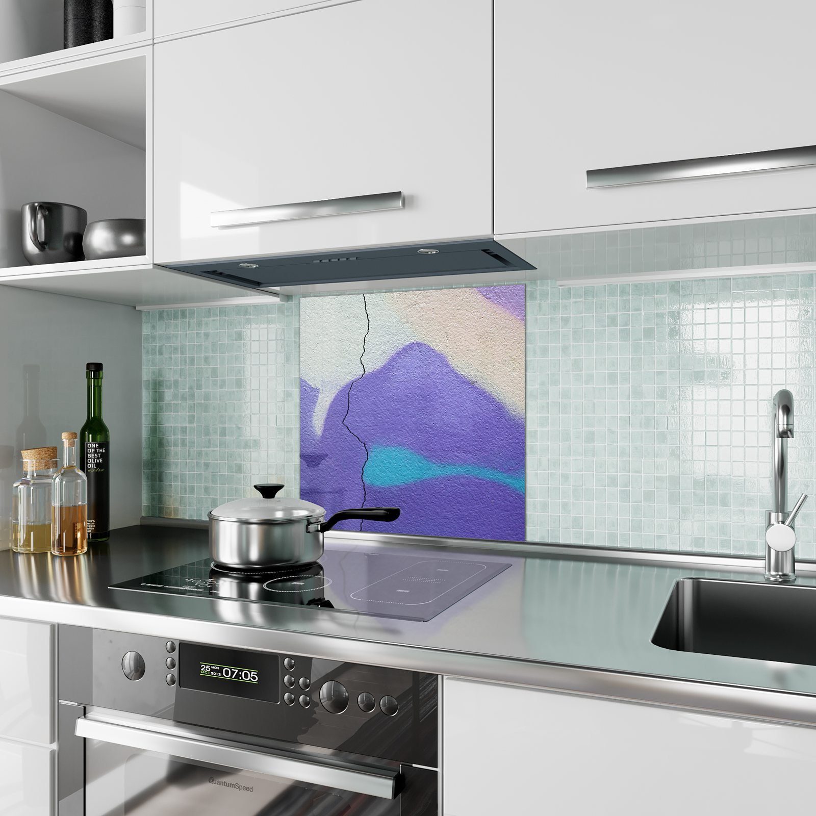 Primedeco Küchenrückwand Küchenrückwand Spritzschutz Glas Graffiti mit Hintergrund Motiv