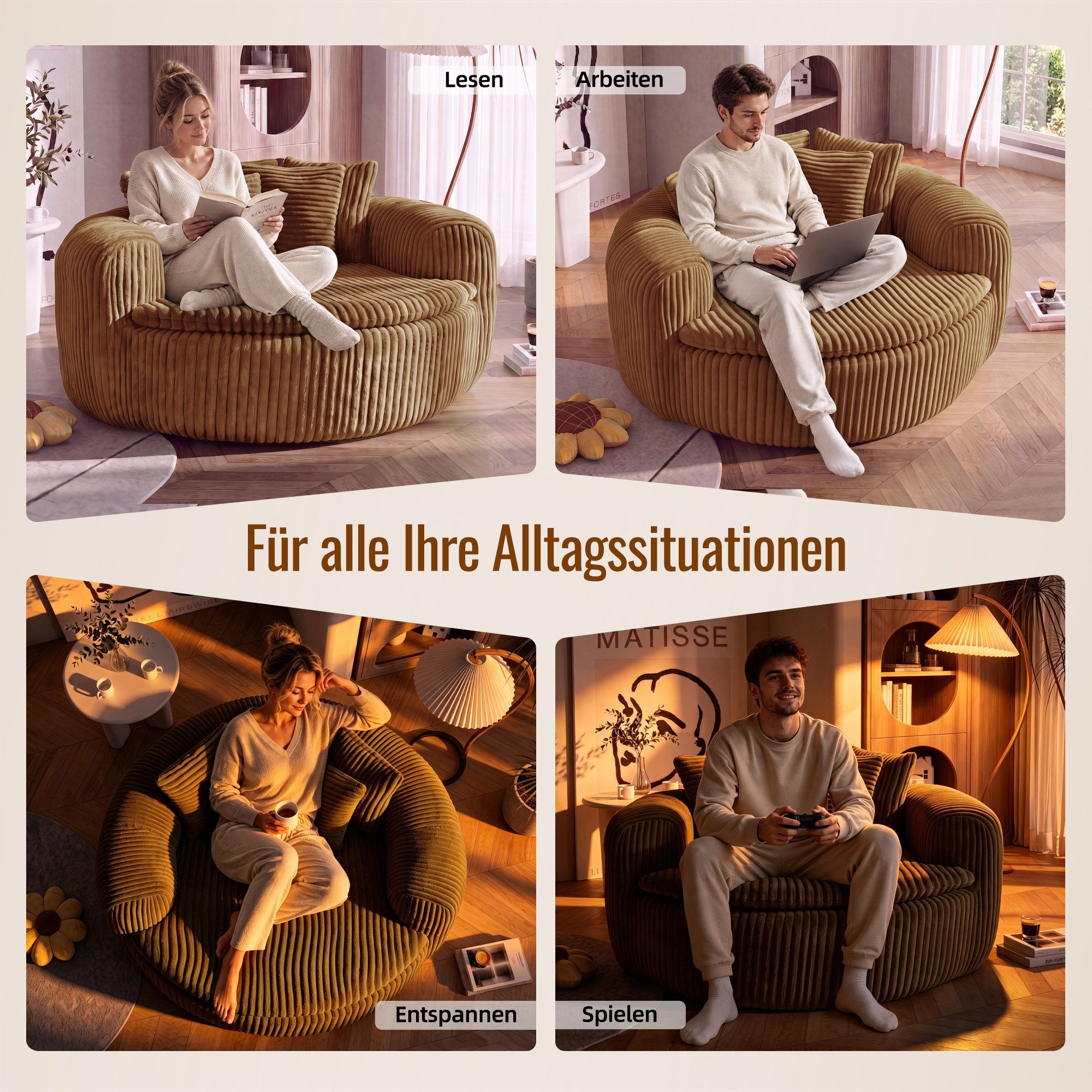 Celya Sitzsack mit gepolstertem tiefem Sitz und fünf Rückenkissen (Loungesessel für Erwachsene, extrabreite umschließende Armlehnen) – Bild 5 von 5