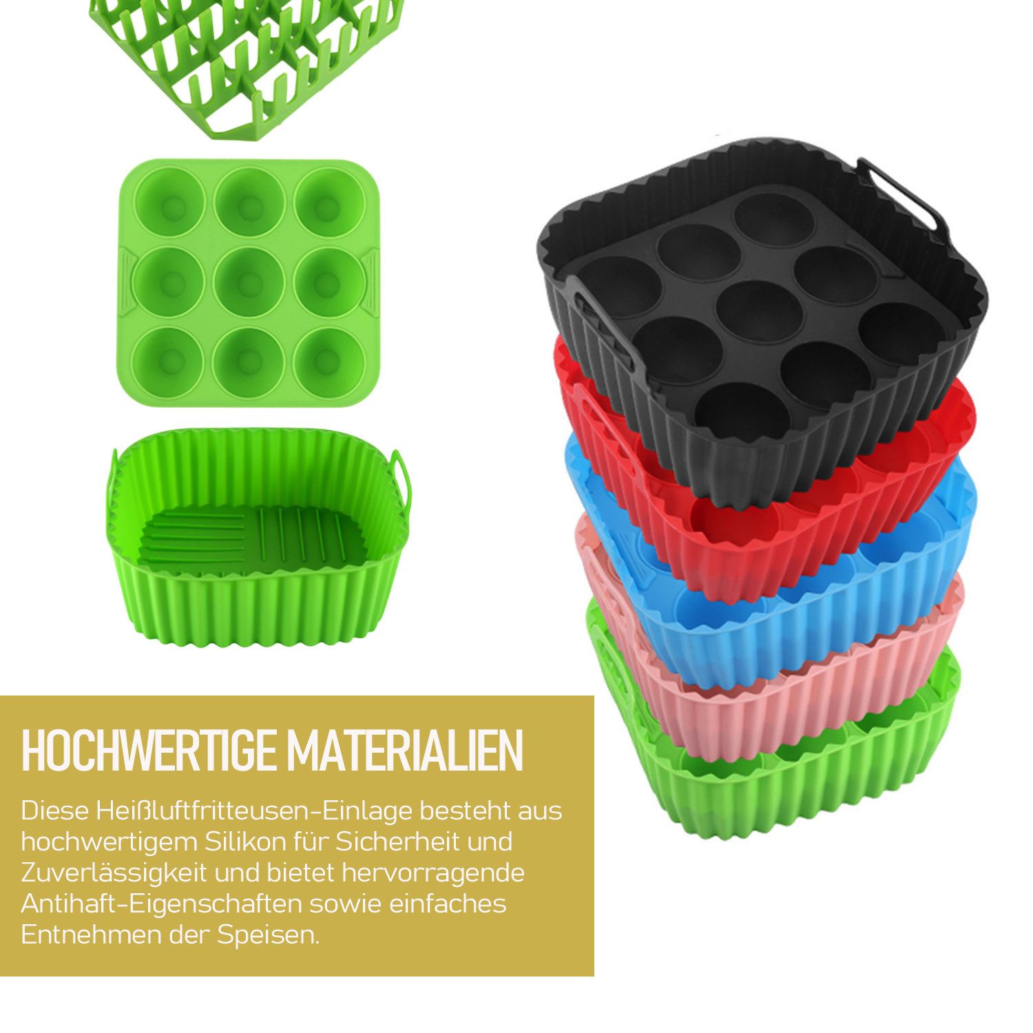 Refttenw Silikonform Silikon-Backblech-Set für Heißluftfritteusen,Zubehör,3 Stück