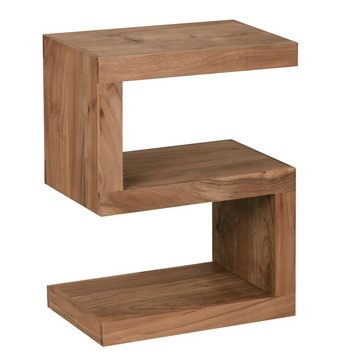 lovingHome® Beistelltisch Akazie Massivholz Beistelltisch S-Form Cube 45 x 30 x 60 cm mit Ablage (1 Stück), Große Ablagefläche, extravagante S Form