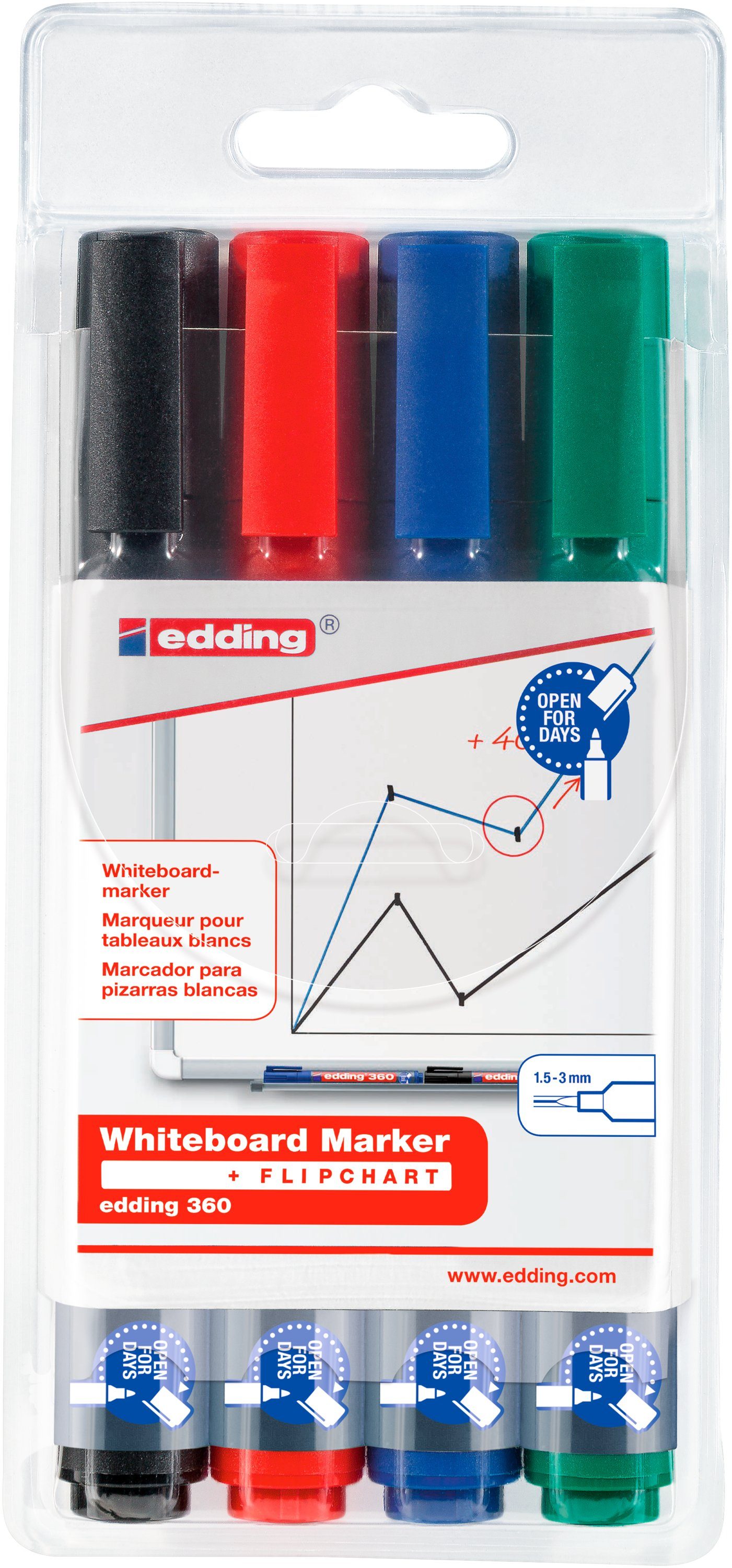 edding Marker 360 1,5 Whiteboard Rundspitze, 4er-Set mm Marker mm-3