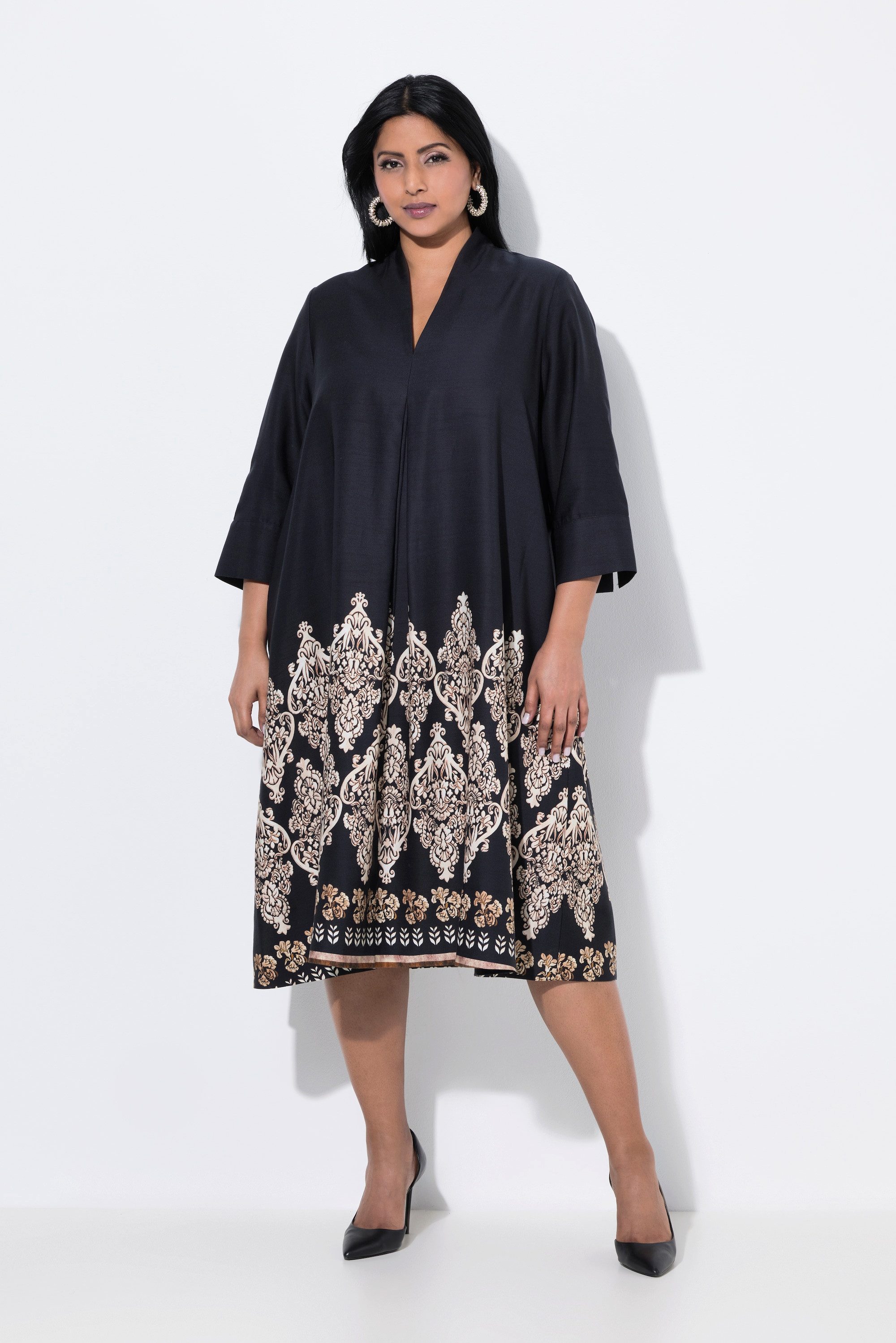 Ulla Popken Midikleid Lyocell-Midikleid A-Linie Kelchkragen günstig online kaufen
