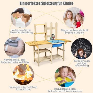 KOMFOTTEU Spielküche Kinderküche, mit Wasserhahn & Matschwanne